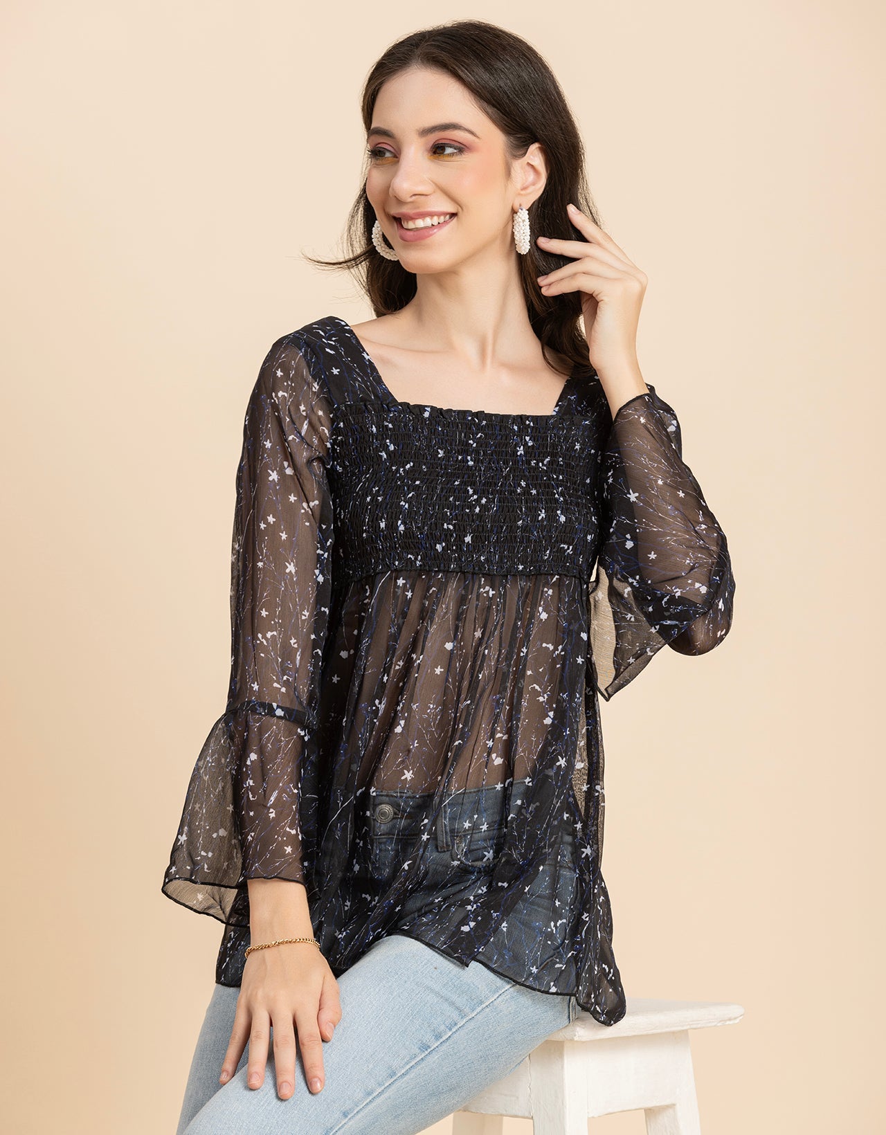 Smocked Bell Sleeves Top