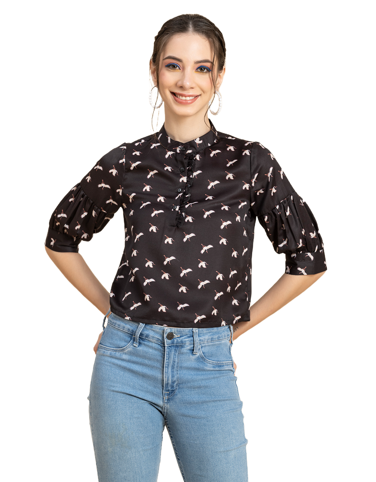 Quarter Sleeves Ruffled Top