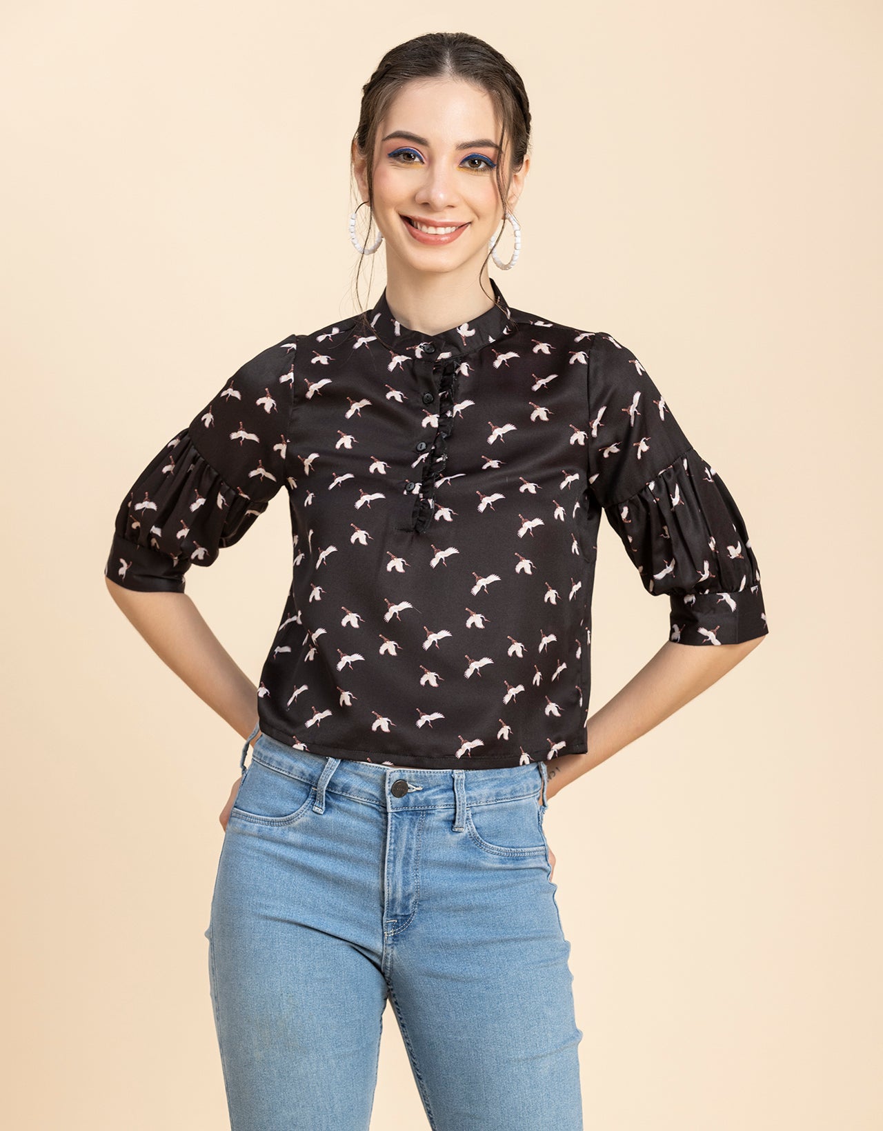 Quarter Sleeves Ruffled Top