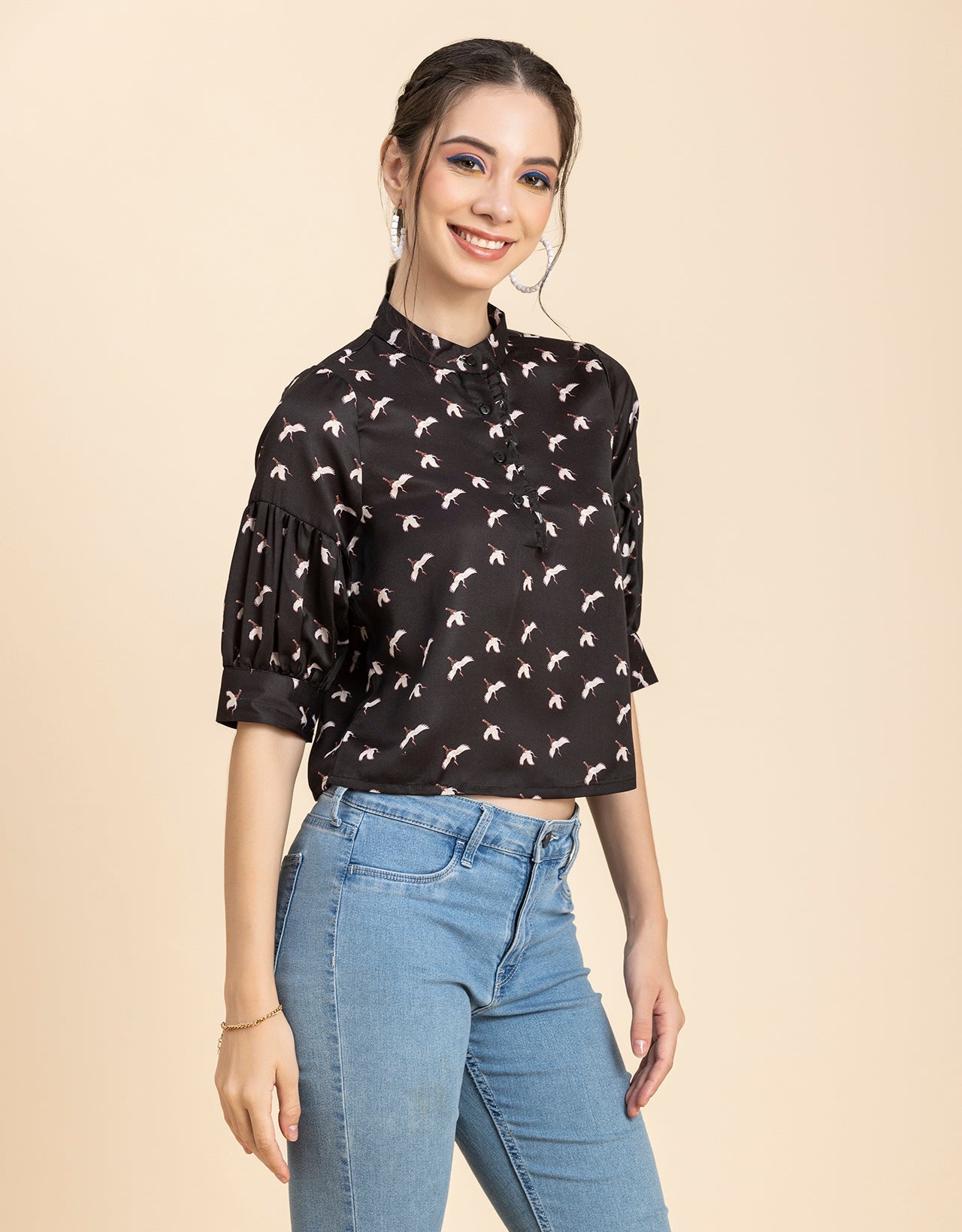 Quarter Sleeves Ruffled Top