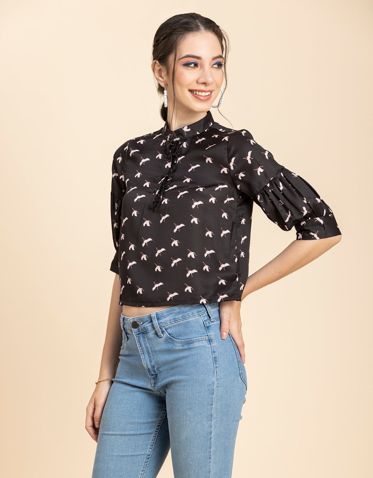 Quarter Sleeves Ruffled Top