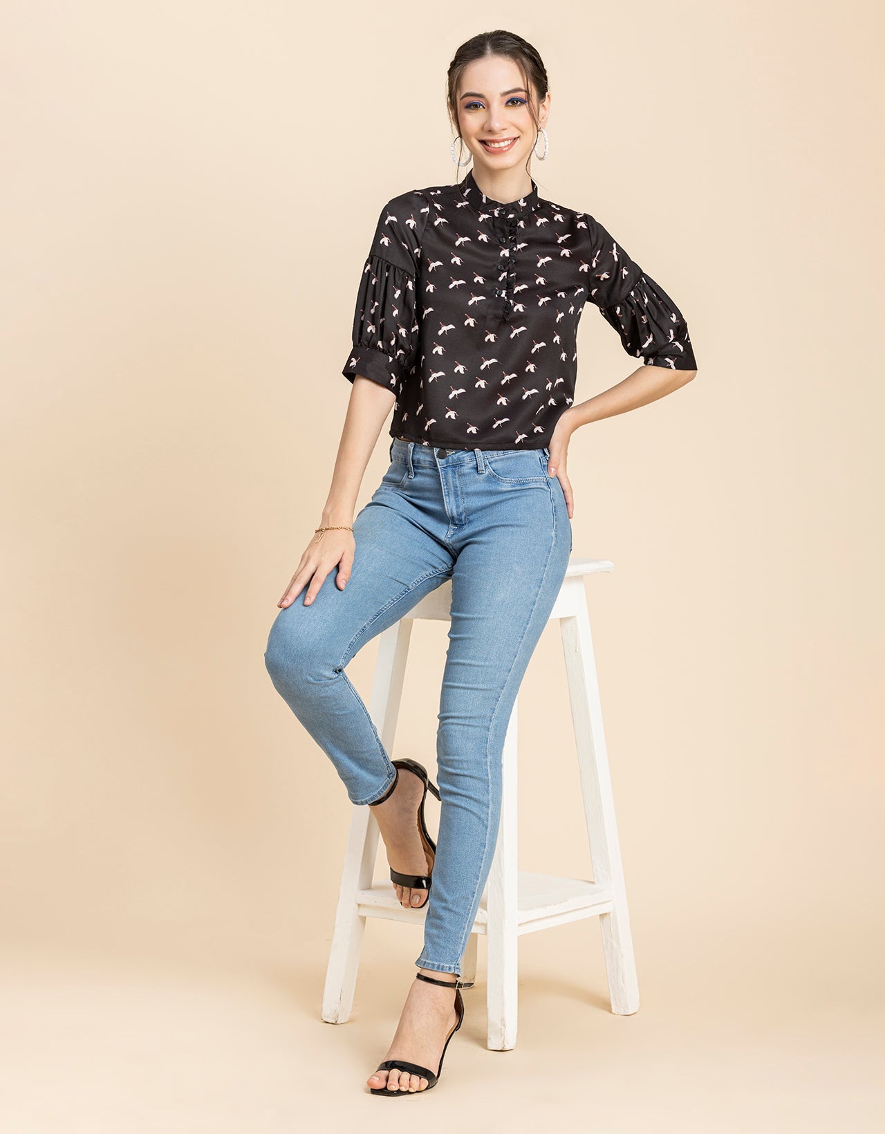 Quarter Sleeves Ruffled Top