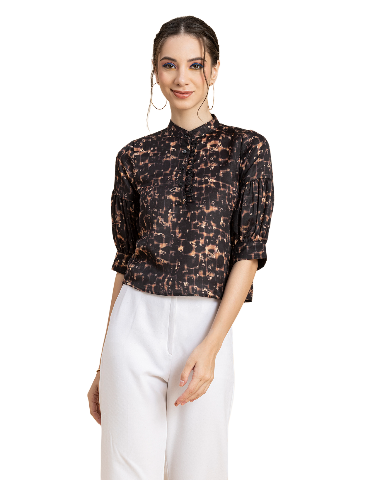Quarter Sleeves Ruffled Top