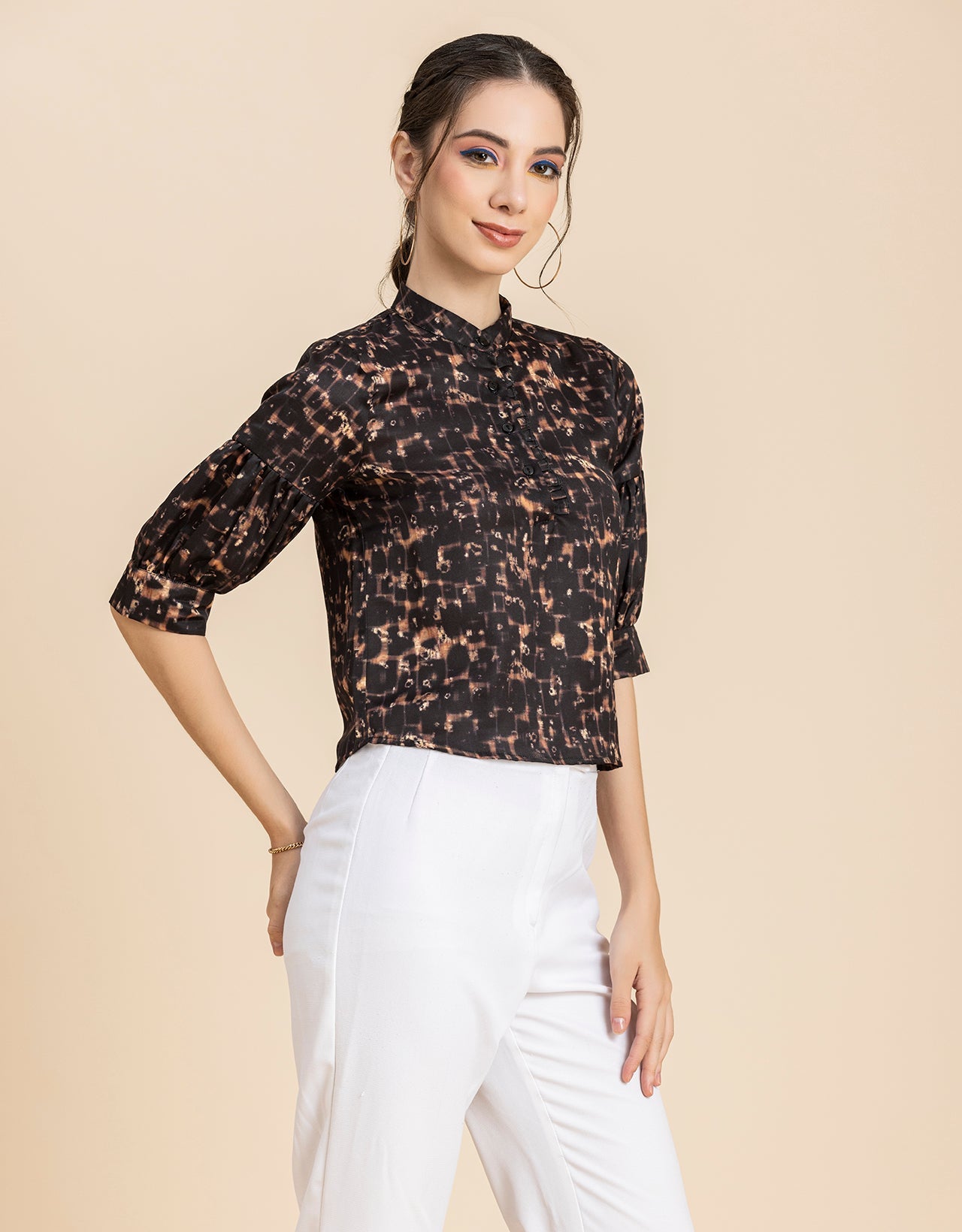 Quarter Sleeves Ruffled Top