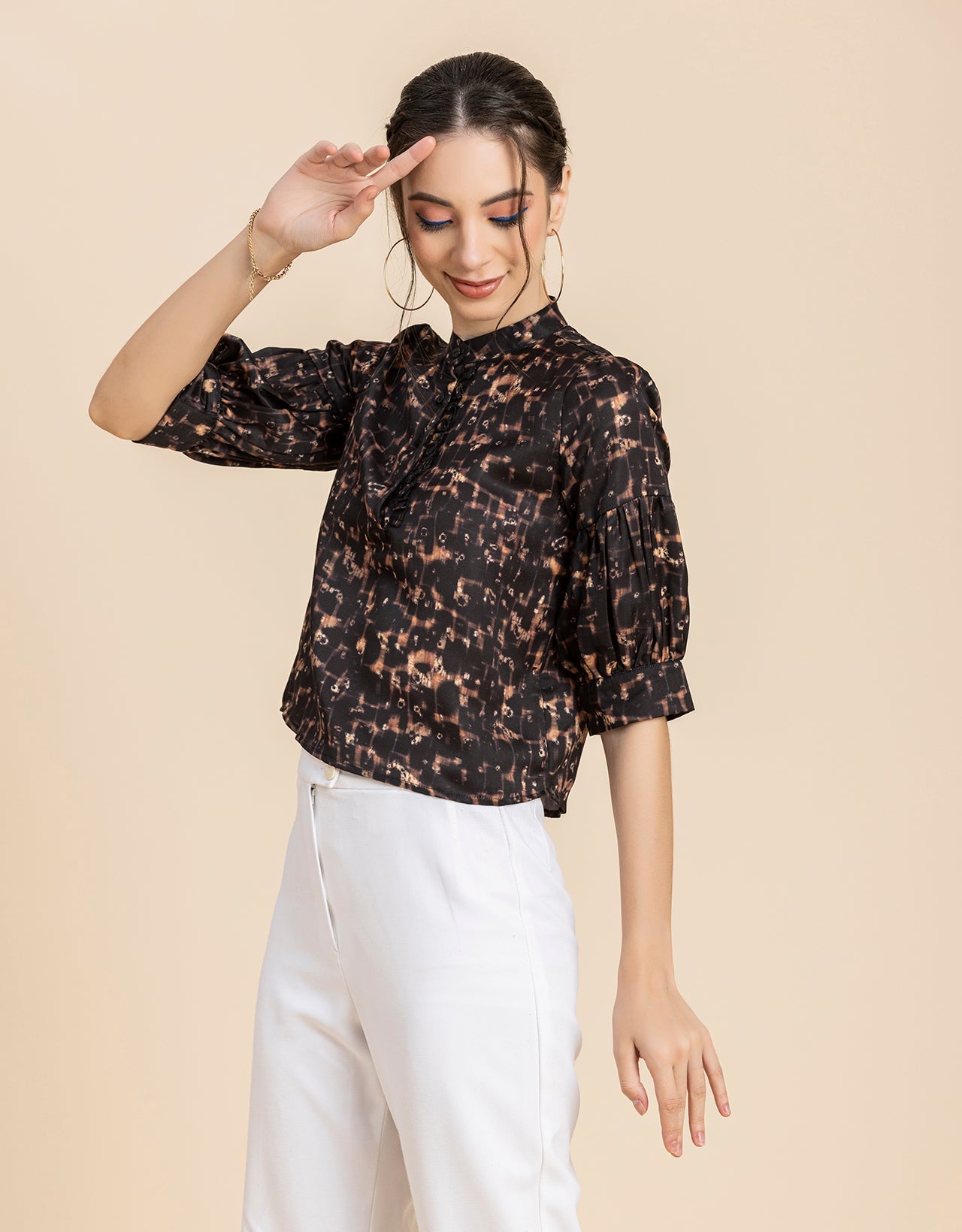 Quarter Sleeves Ruffled Top