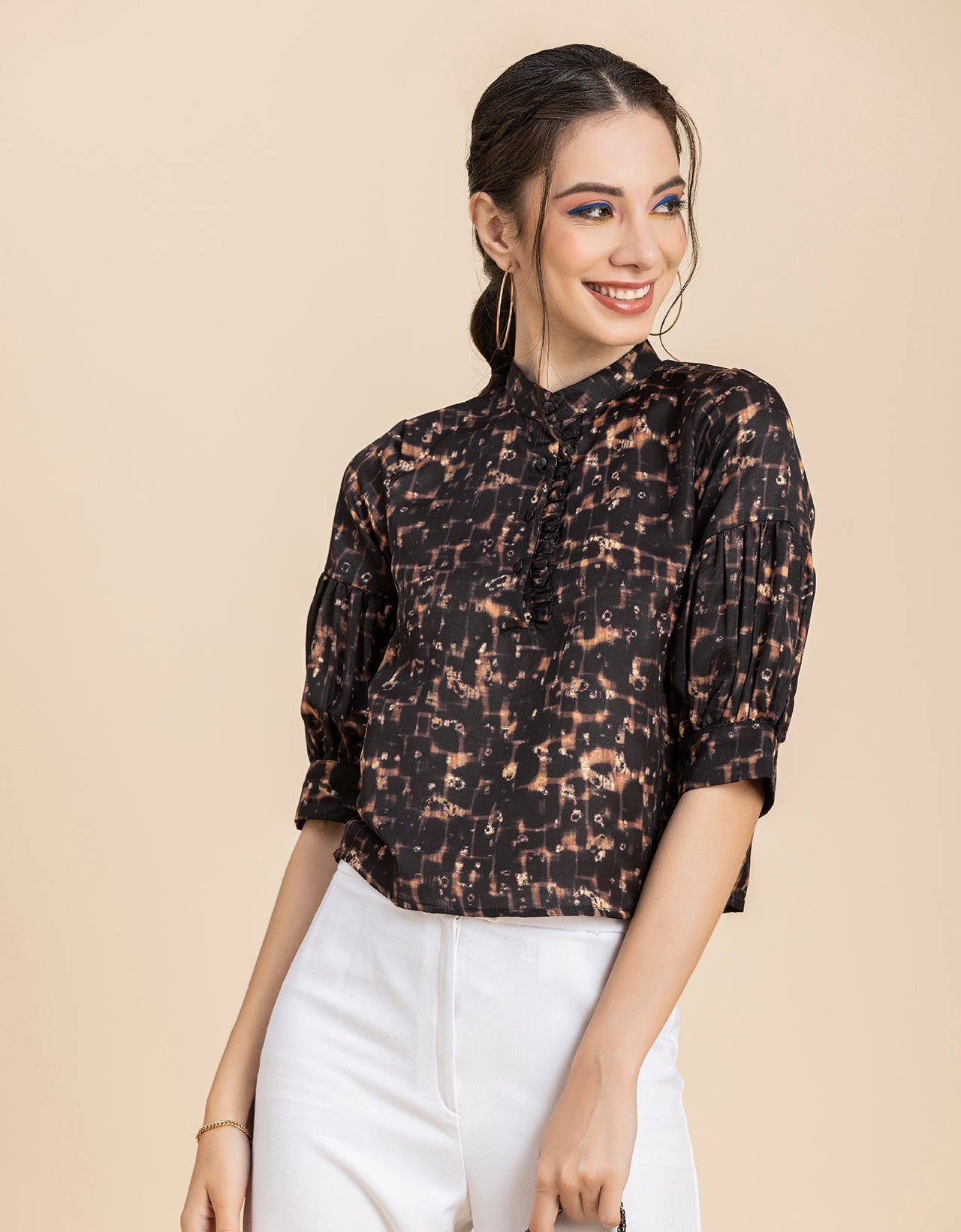 Quarter Sleeves Ruffled Top