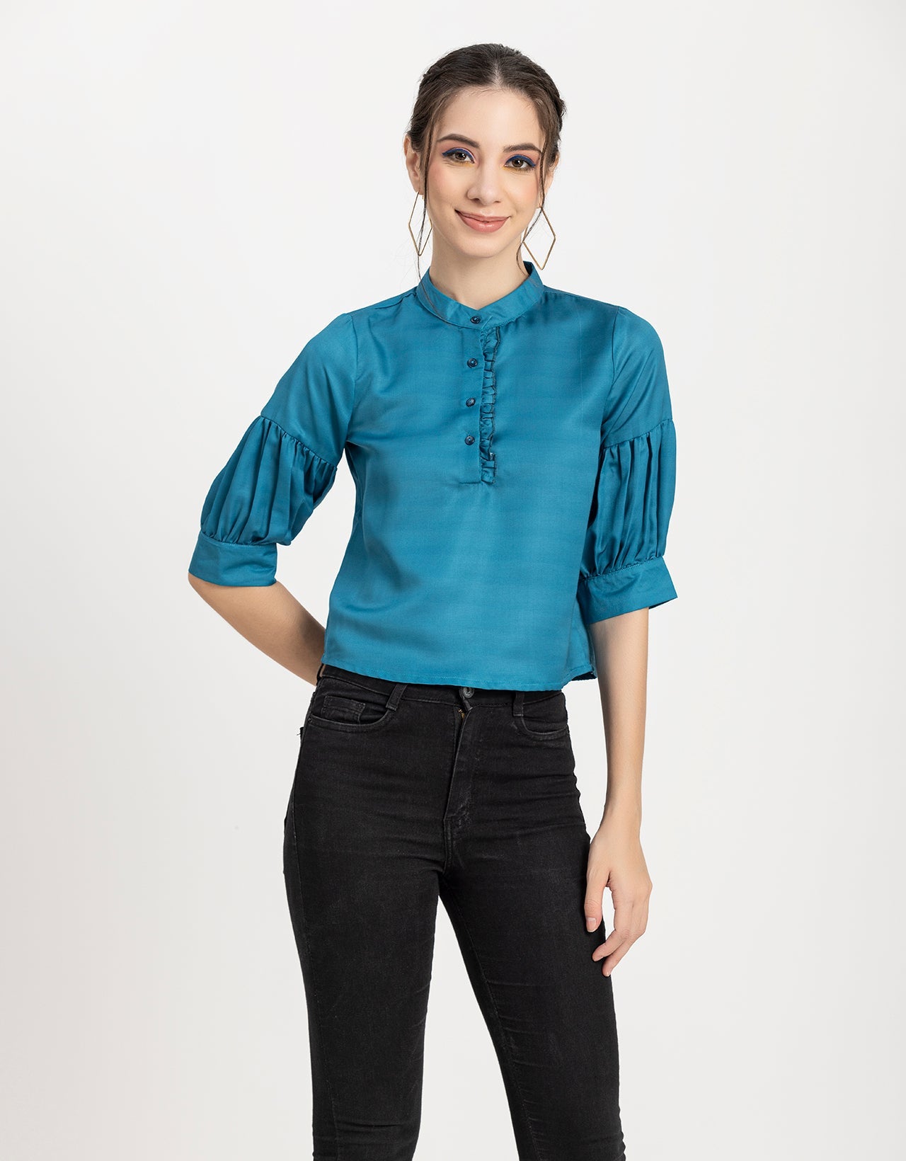 Quarter Sleeves Ruffled Top