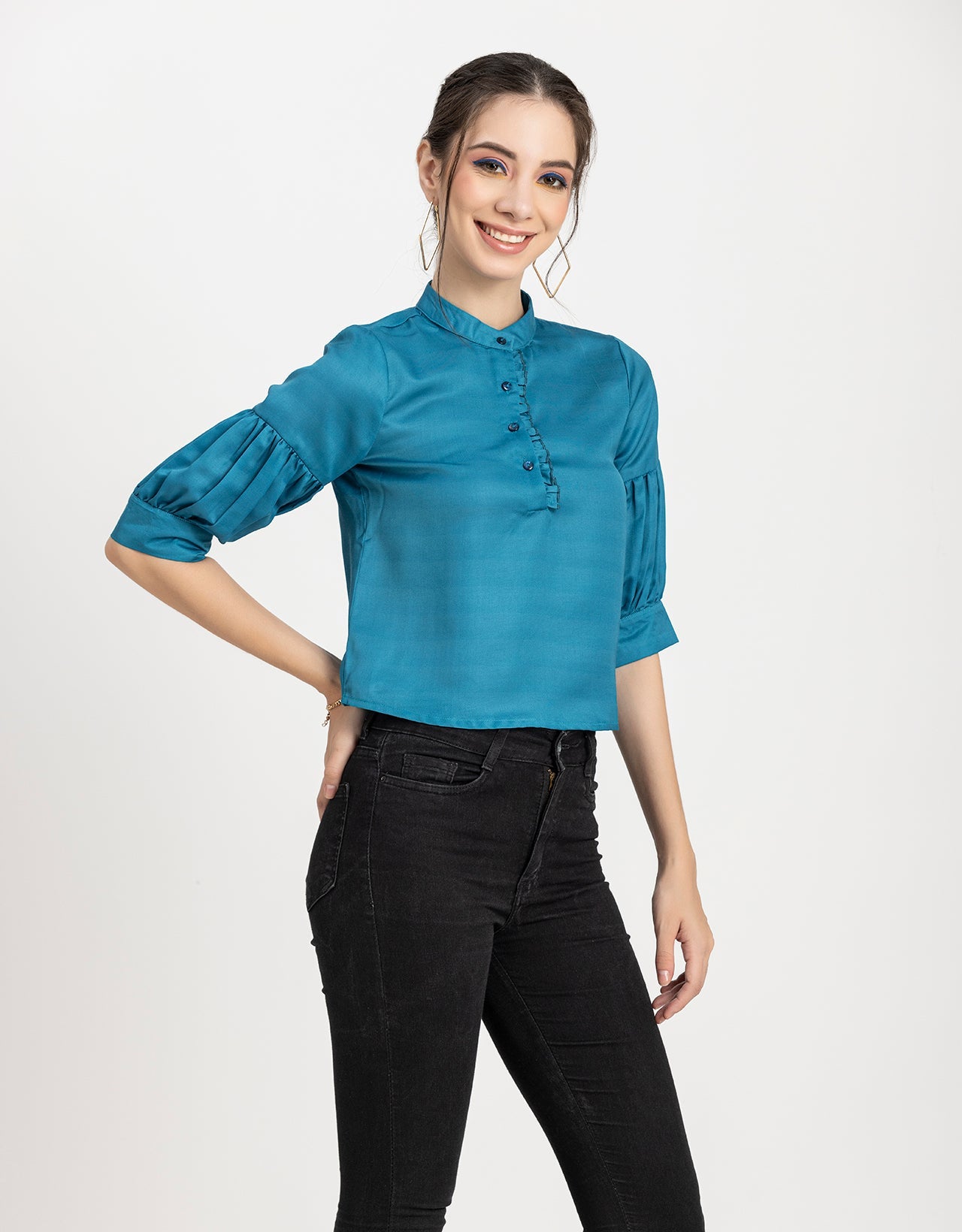 Quarter Sleeves Ruffled Top