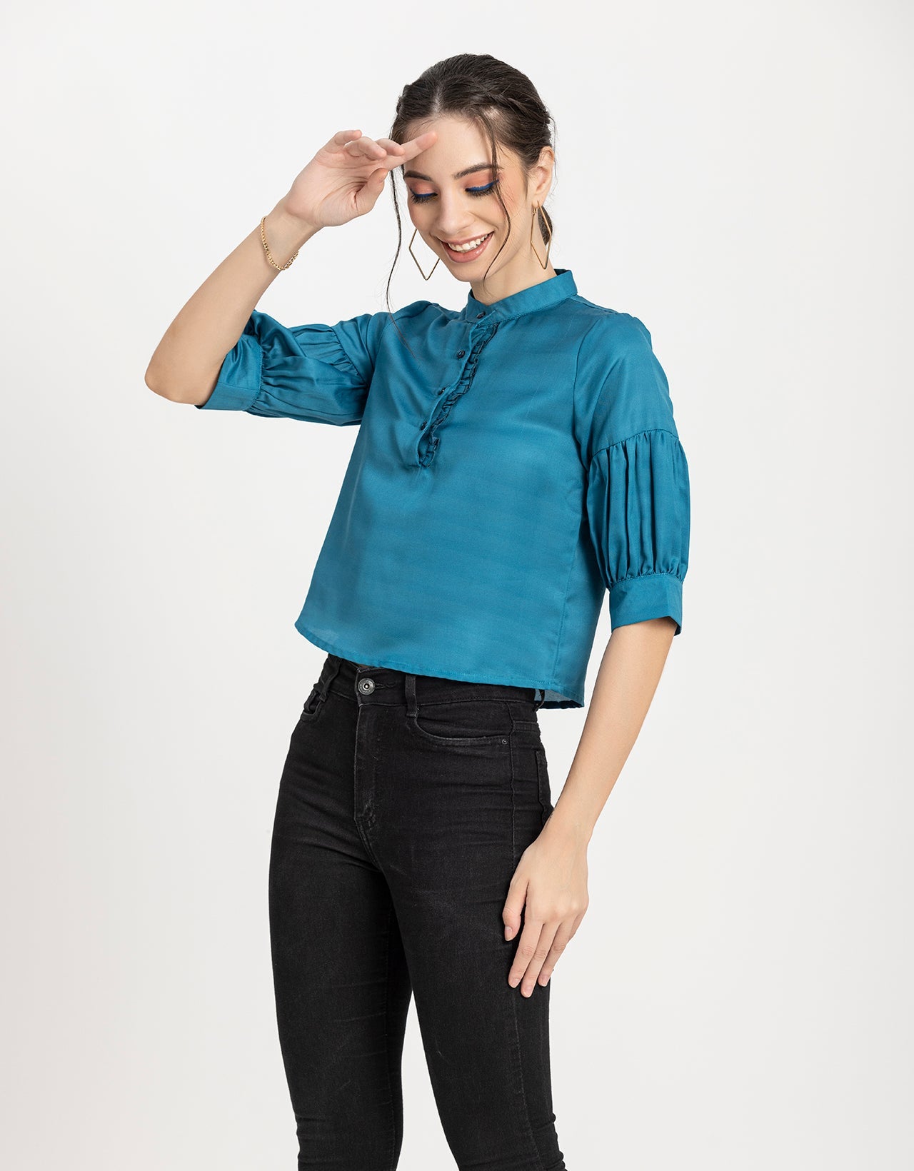 Quarter Sleeves Ruffled Top