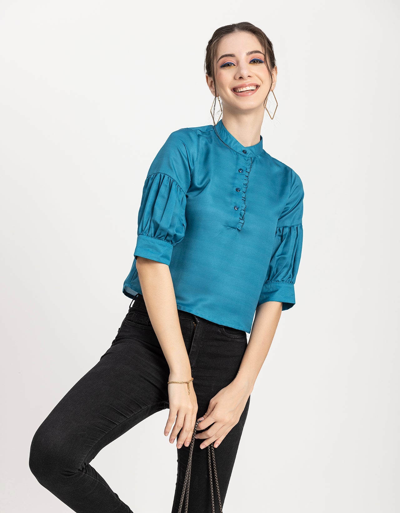 Quarter Sleeves Ruffled Top