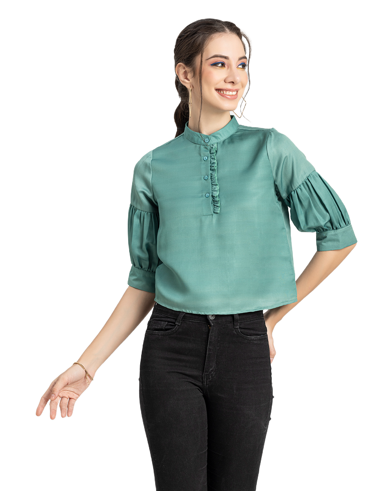 Quarter Sleeves Ruffled Top