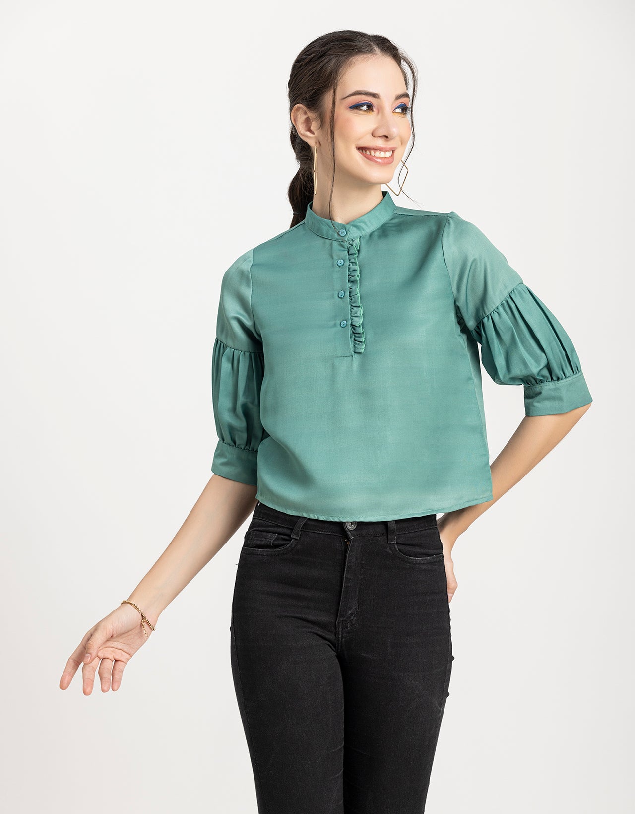Quarter Sleeves Ruffled Top