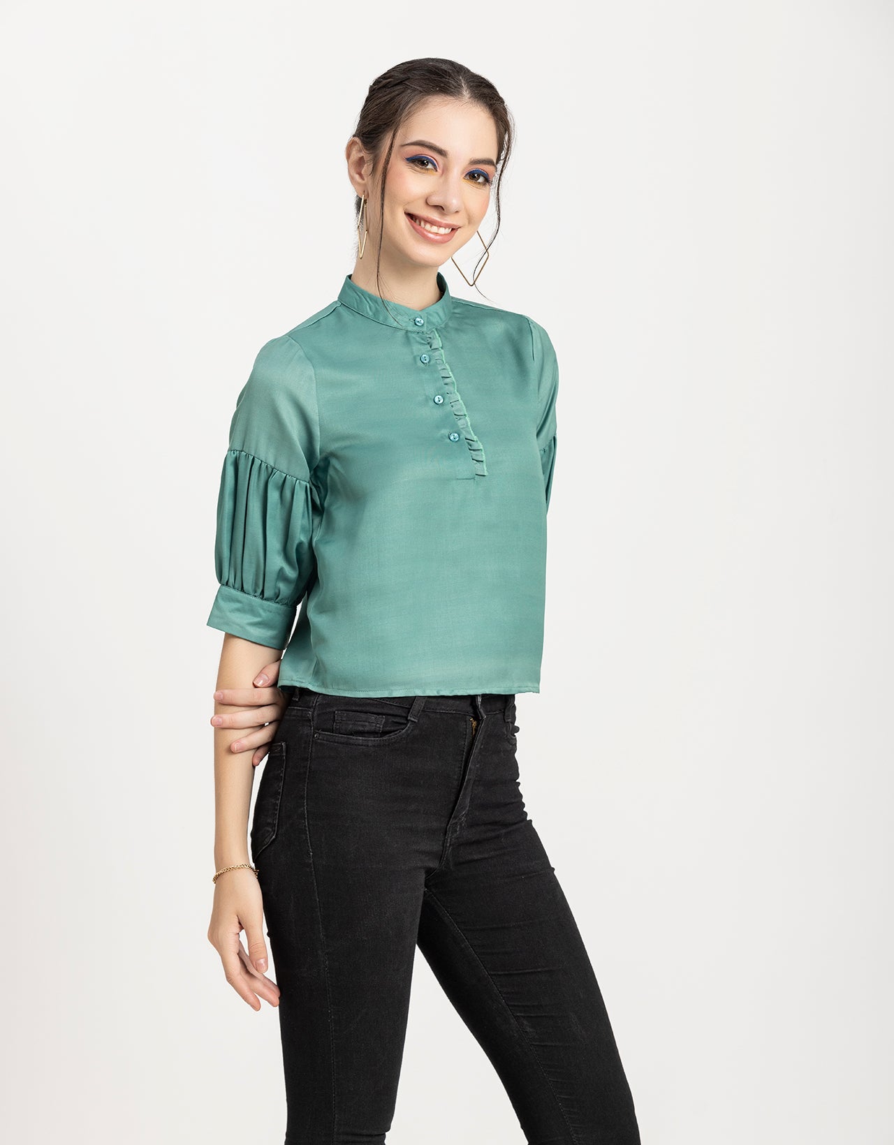 Quarter Sleeves Ruffled Top
