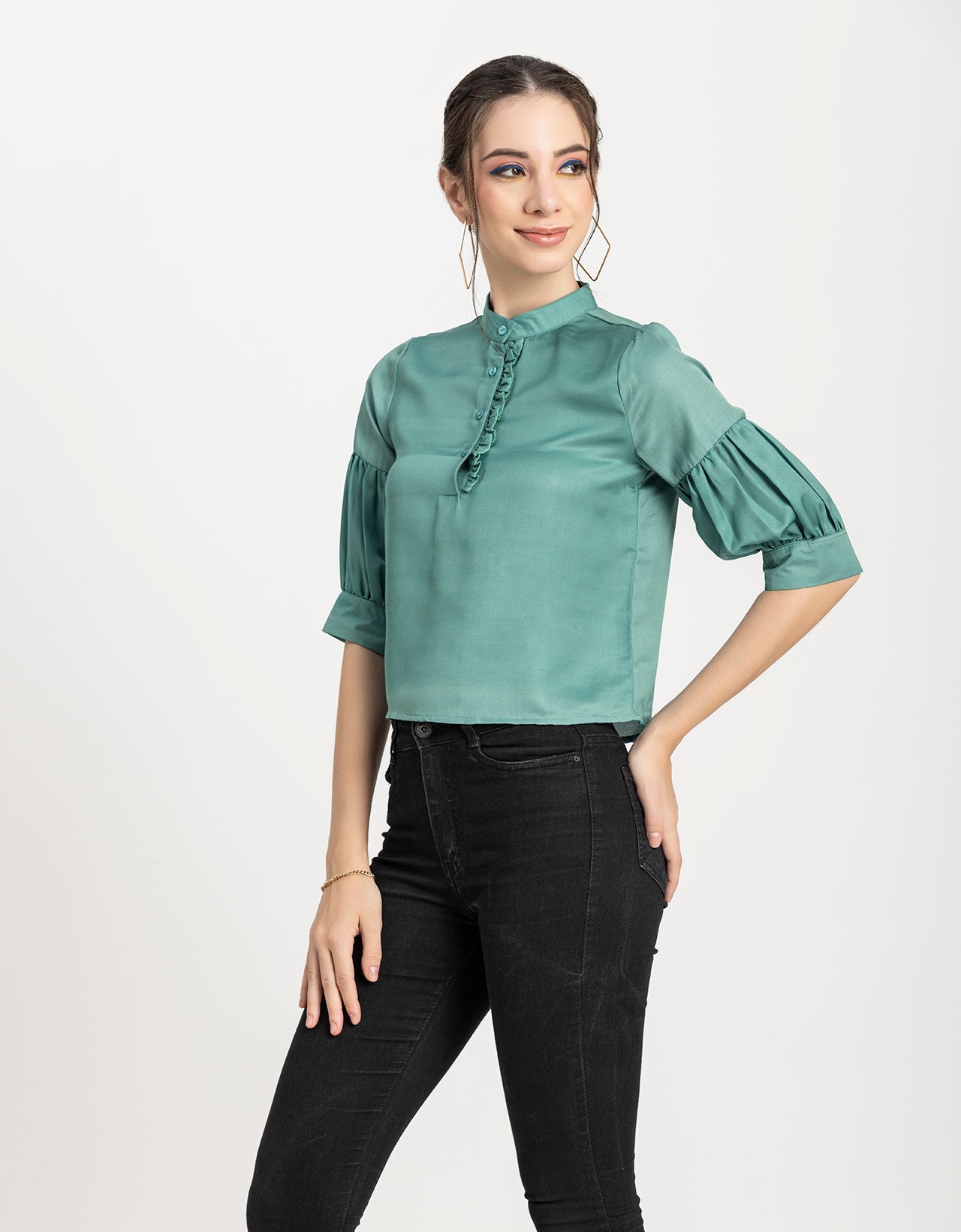 Quarter Sleeves Ruffled Top