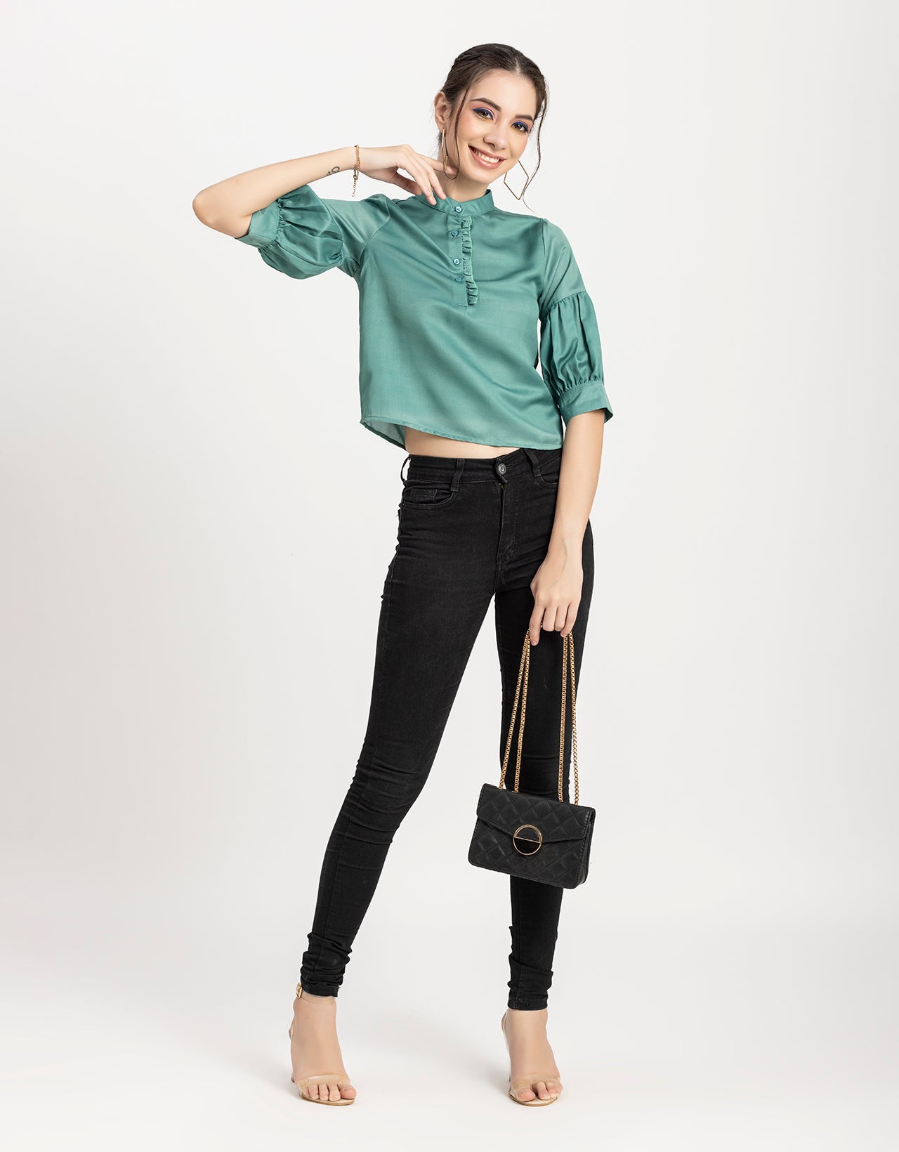 Quarter Sleeves Ruffled Top