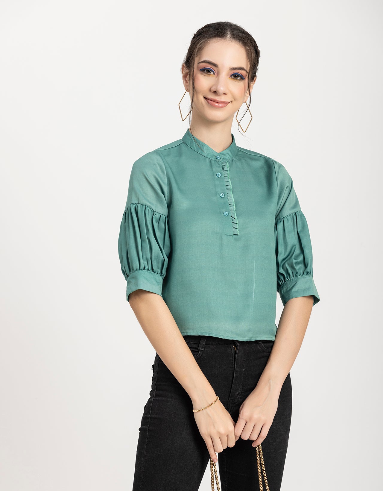 Quarter Sleeves Ruffled Top