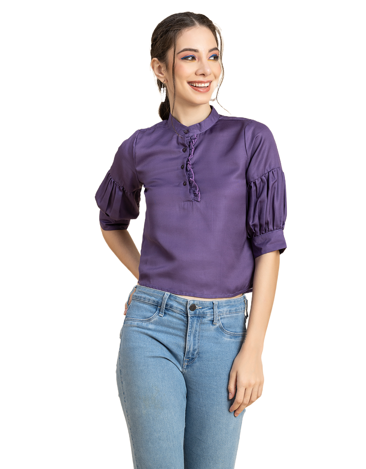 Quarter Sleeves Ruffled Top