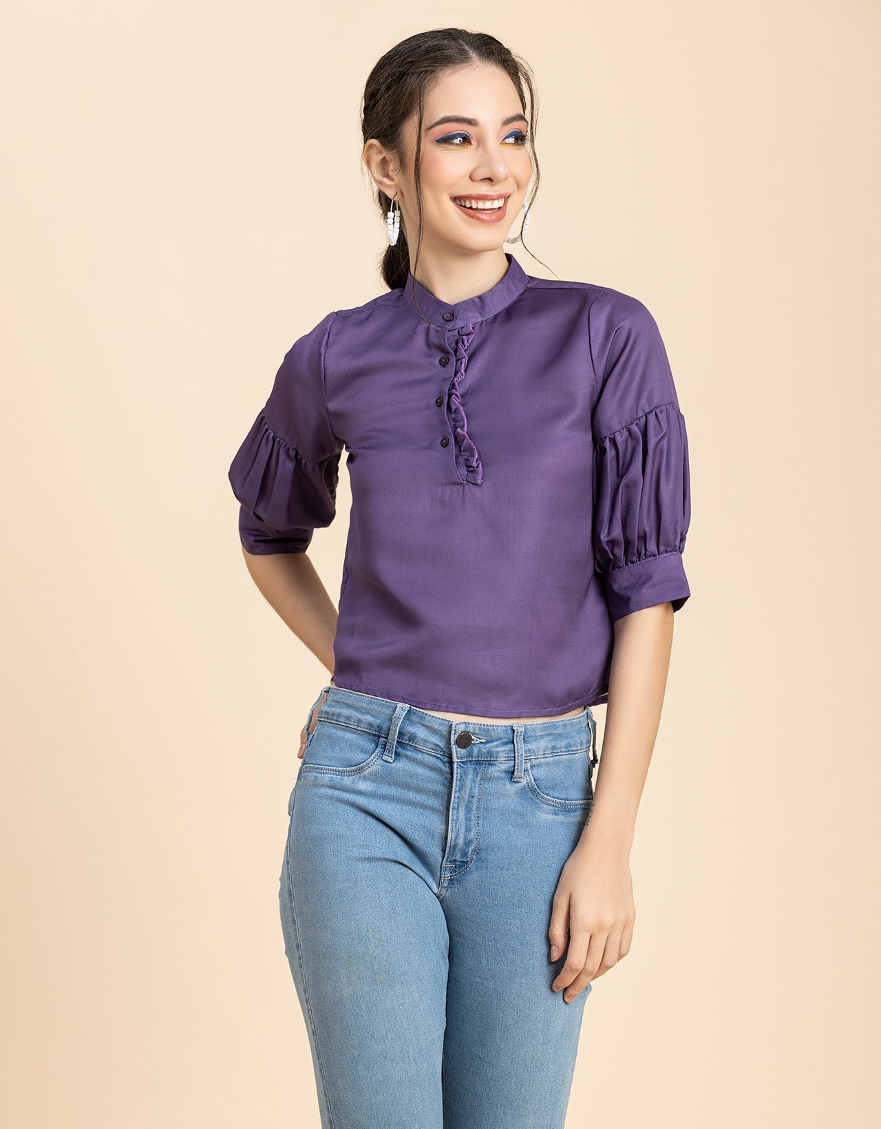 Quarter Sleeves Ruffled Top