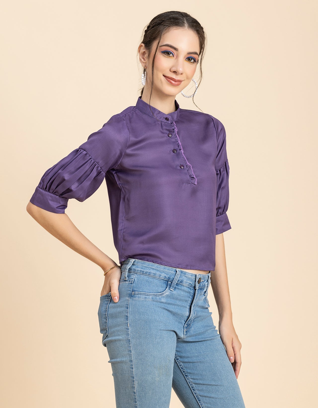 Quarter Sleeves Ruffled Top