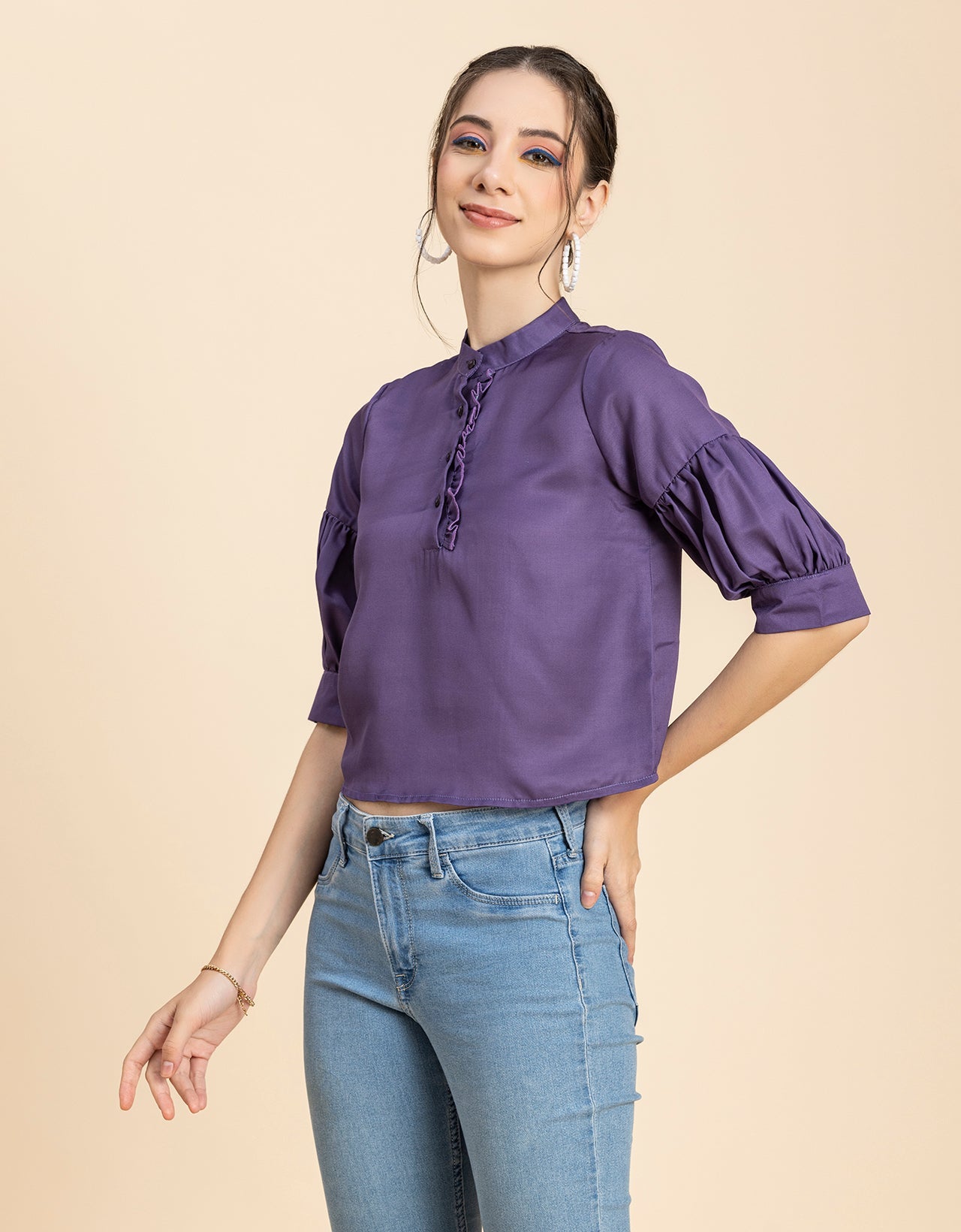 Quarter Sleeves Ruffled Top