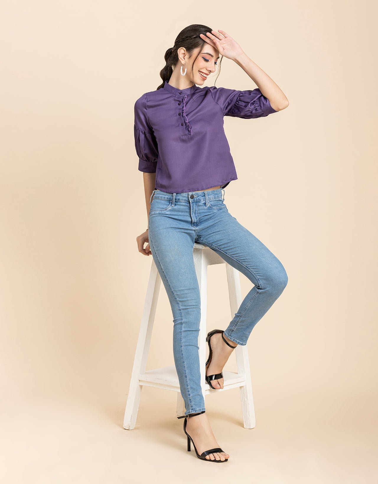 Quarter Sleeves Ruffled Top