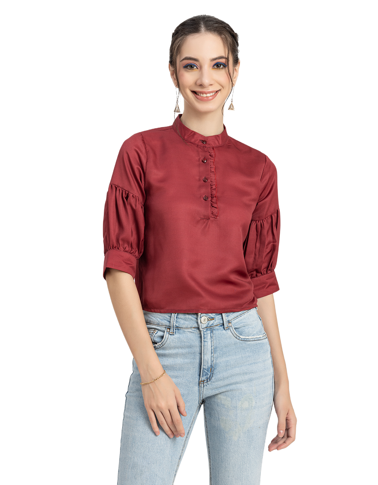 Quarter Sleeves Ruffled Top