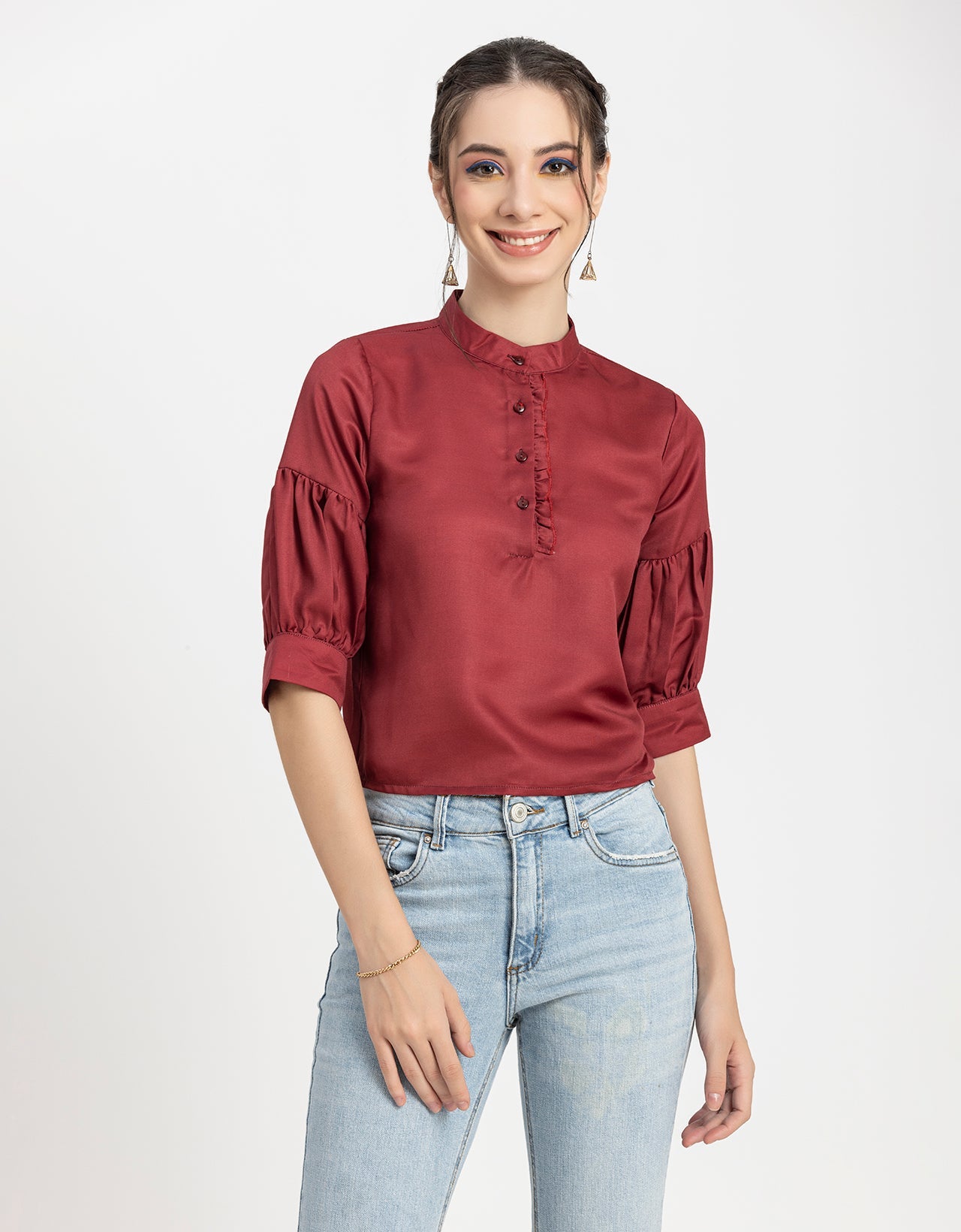 Quarter Sleeves Ruffled Top