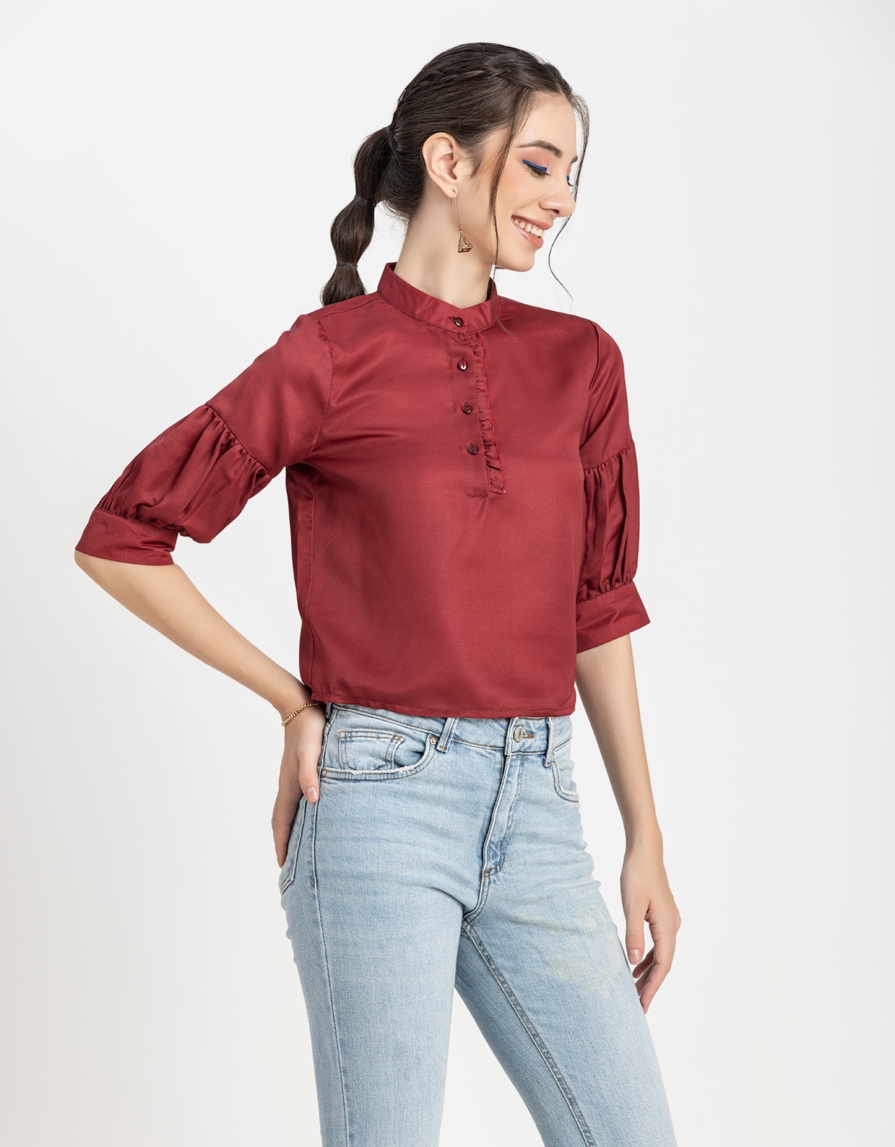 Quarter Sleeves Ruffled Top