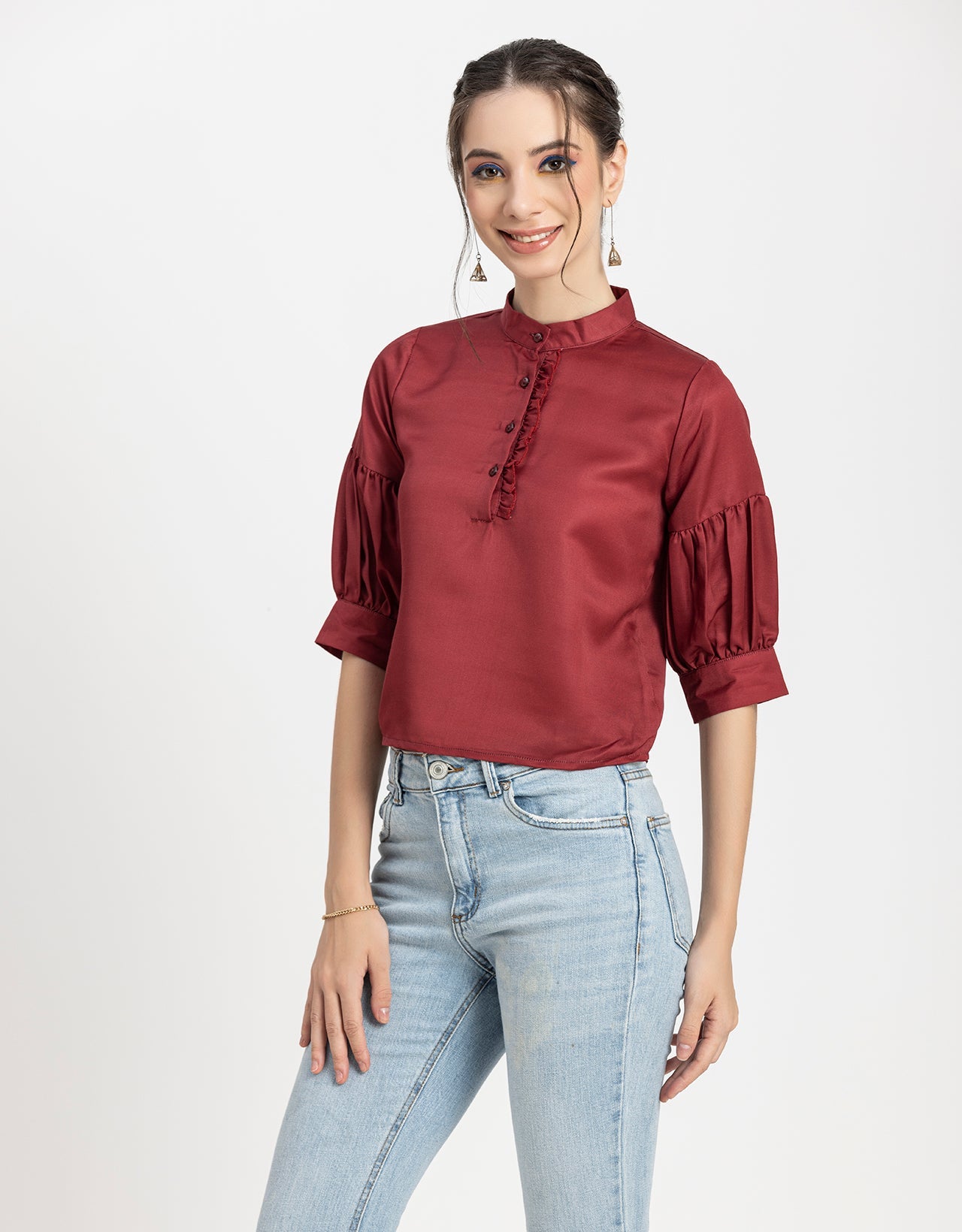 Quarter Sleeves Ruffled Top