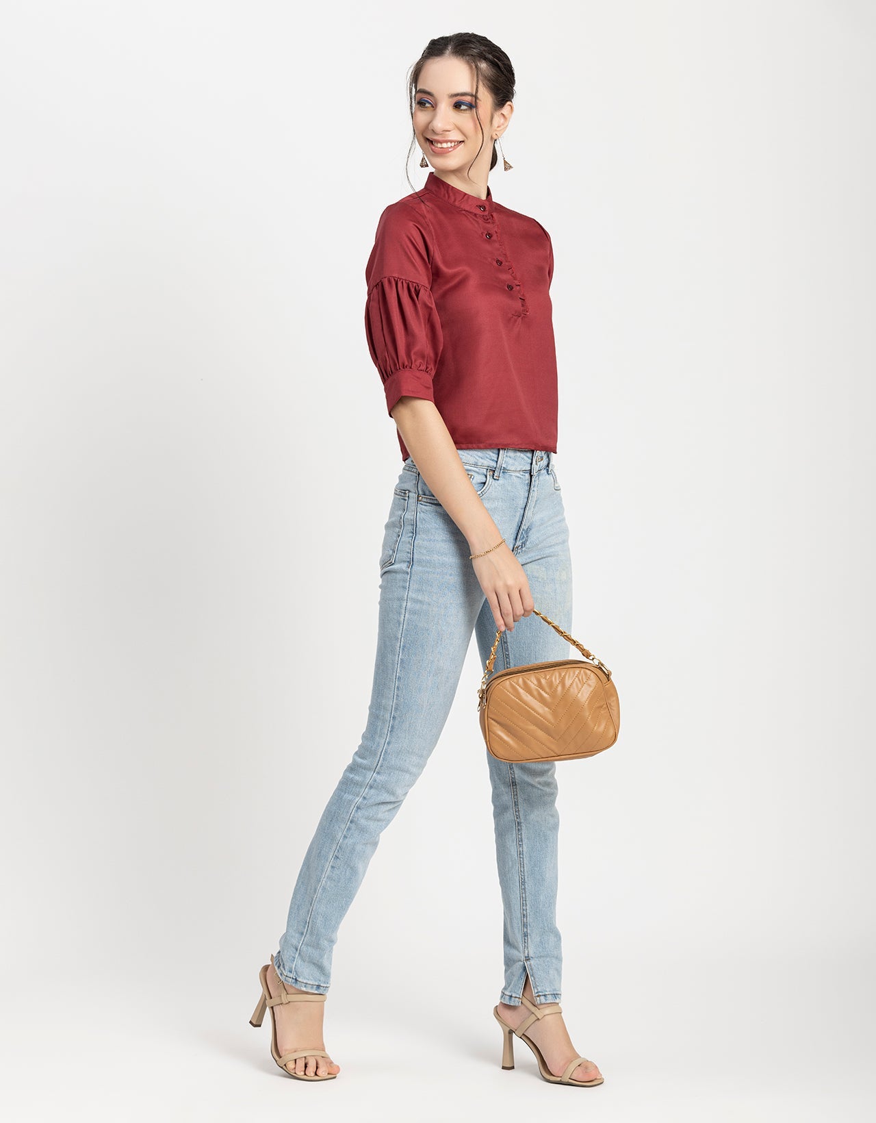 Quarter Sleeves Ruffled Top