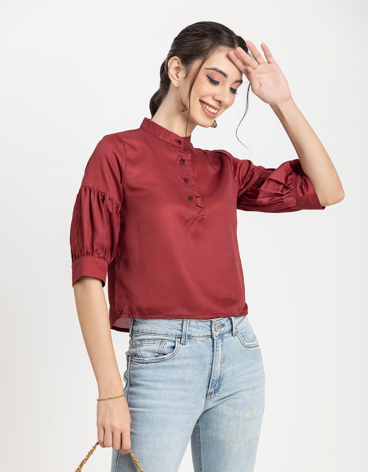 Quarter Sleeves Ruffled Top
