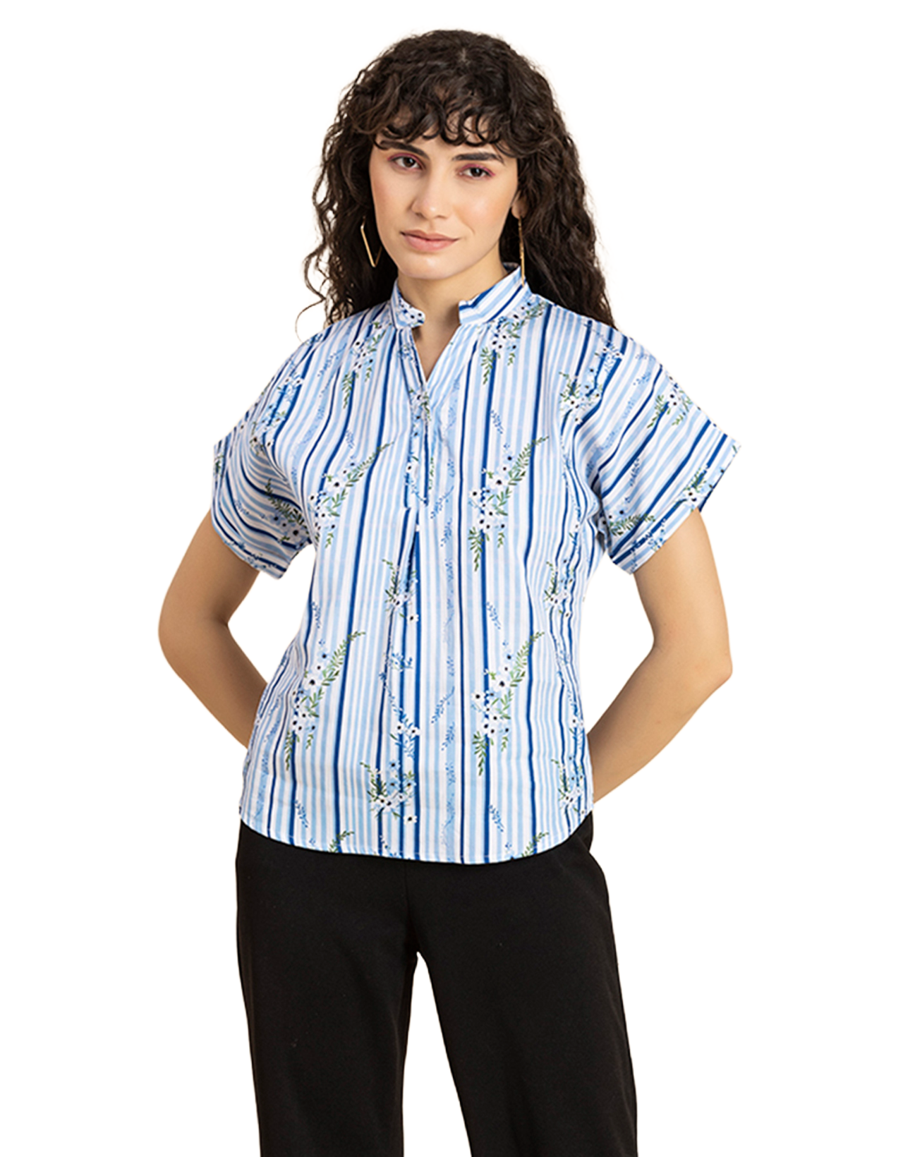 Mandarin Collar Viscose Top