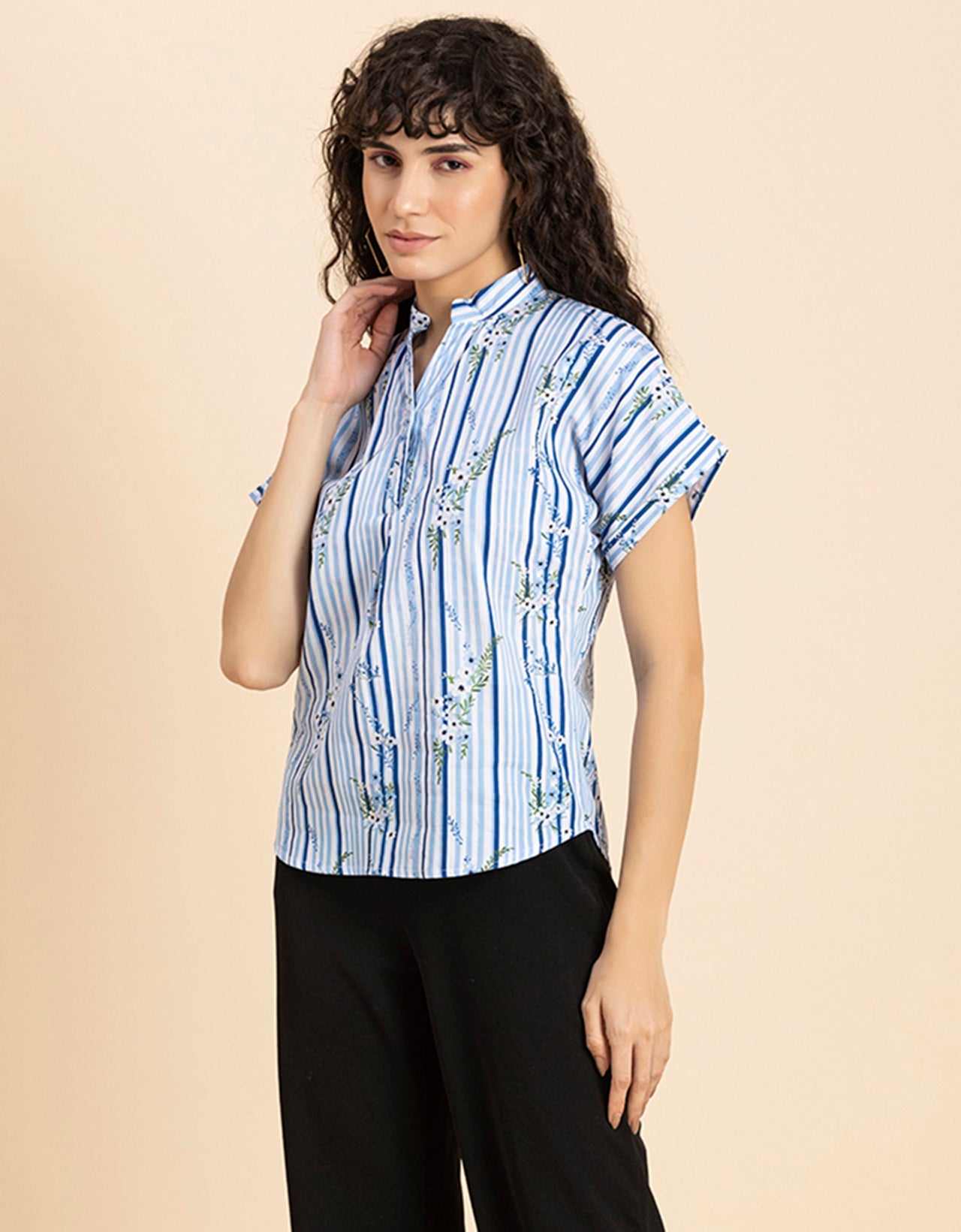 Mandarin Collar Viscose Top