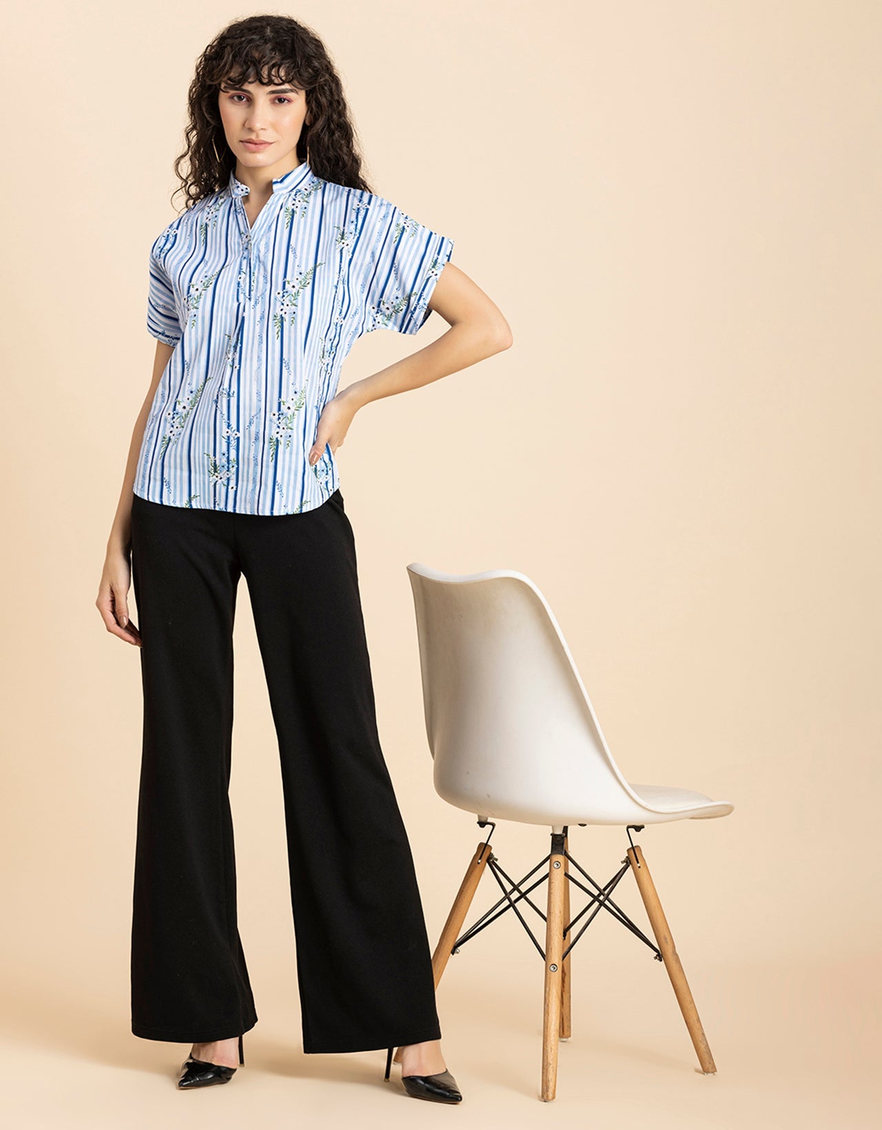 Mandarin Collar Viscose Top