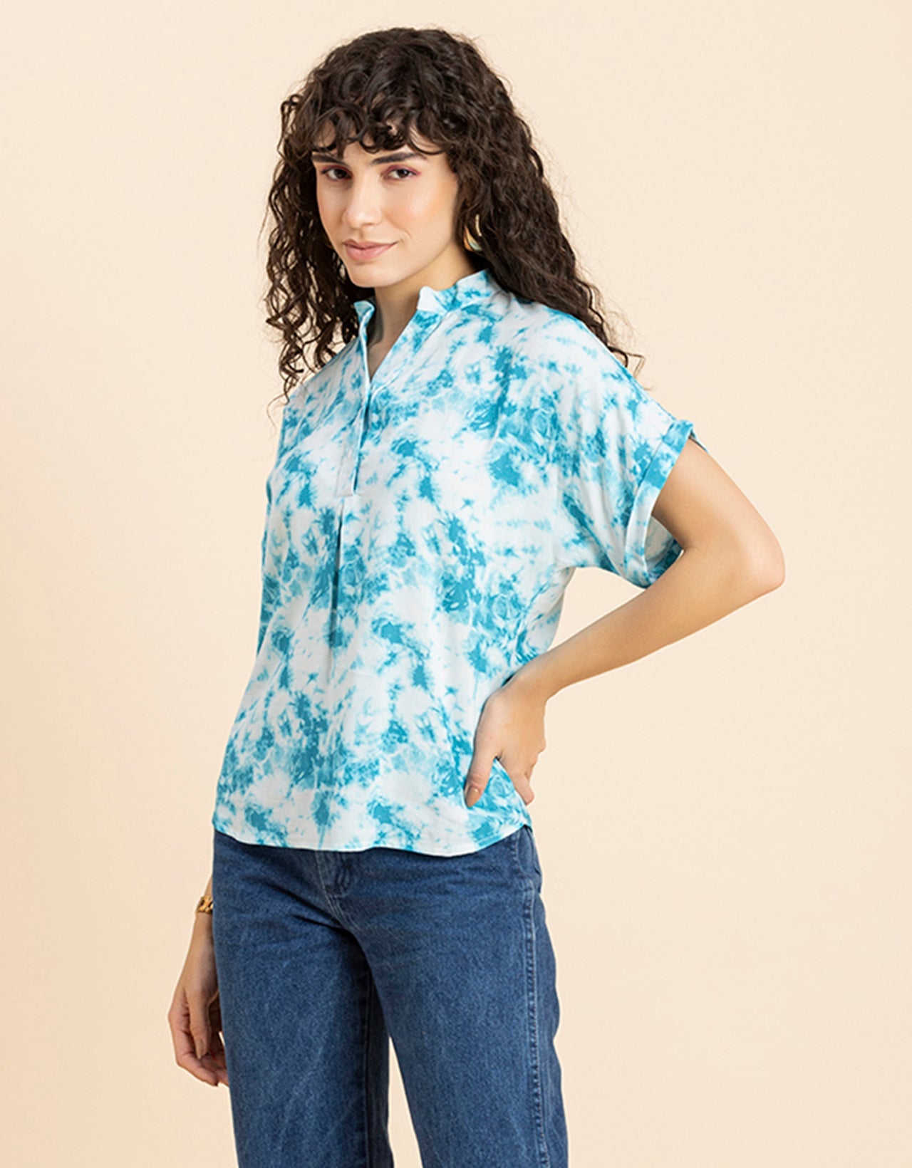 Mandarin Collar Viscose Top