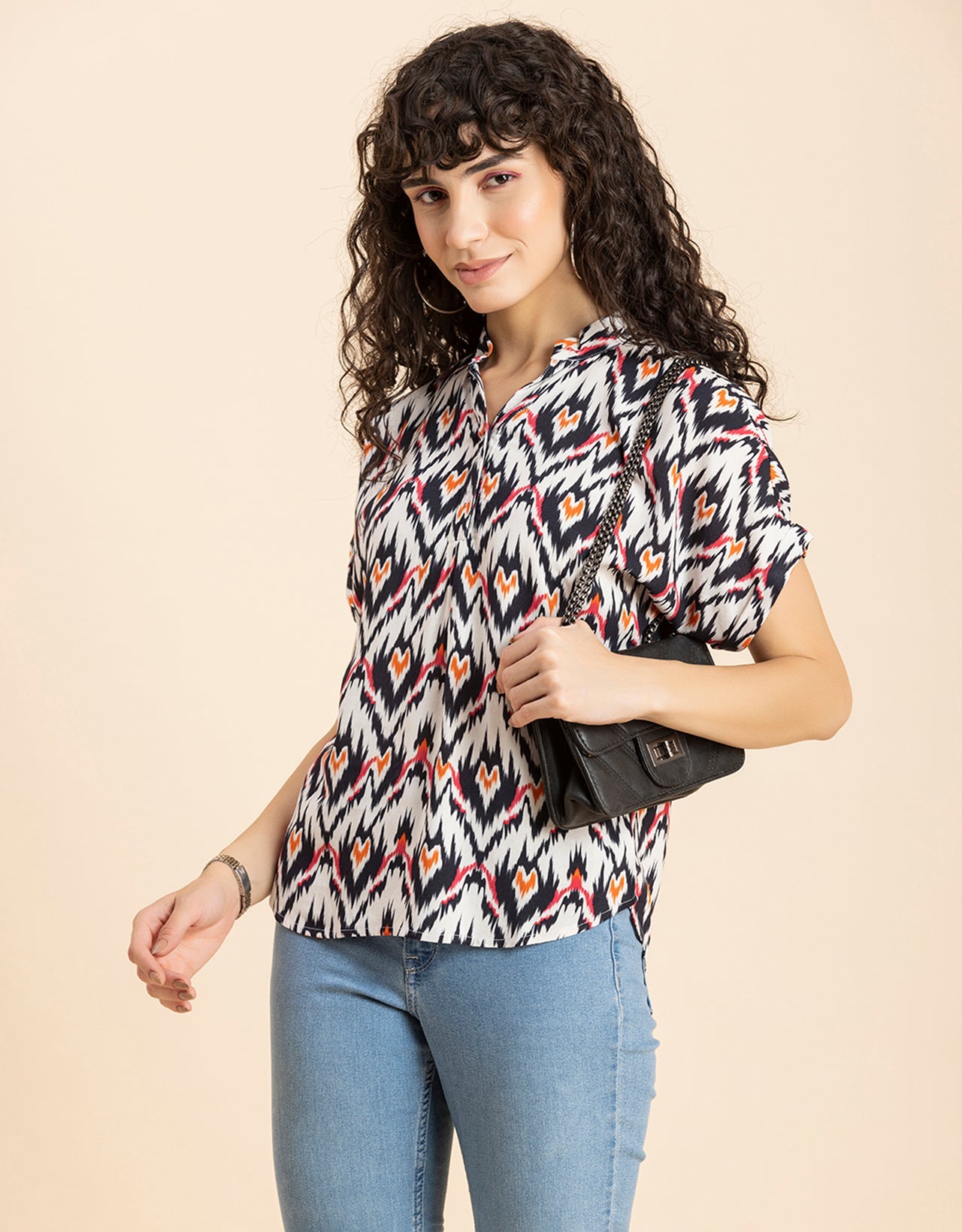 Mandarin Collar Viscose Top