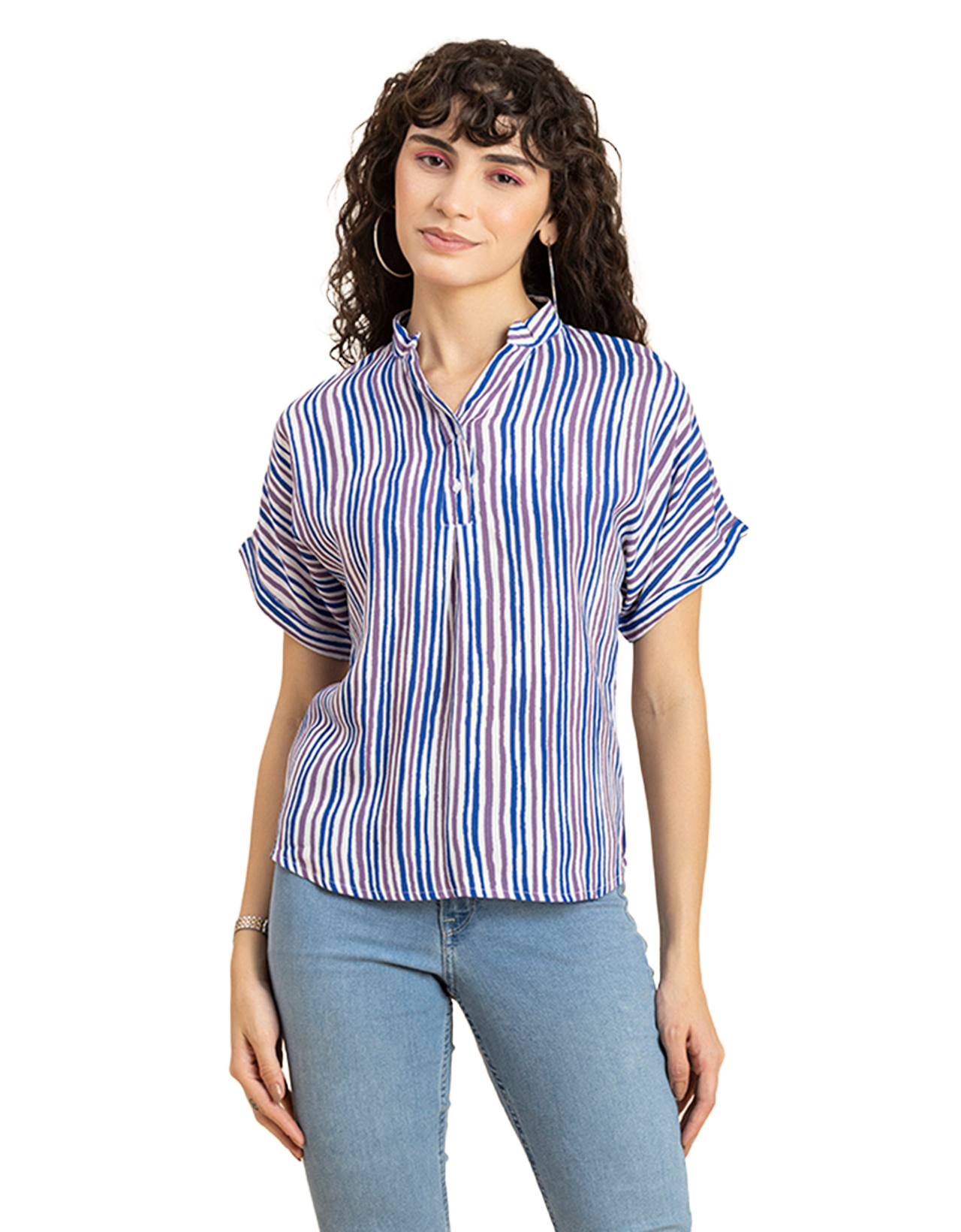 Mandarin Collar Viscose Top