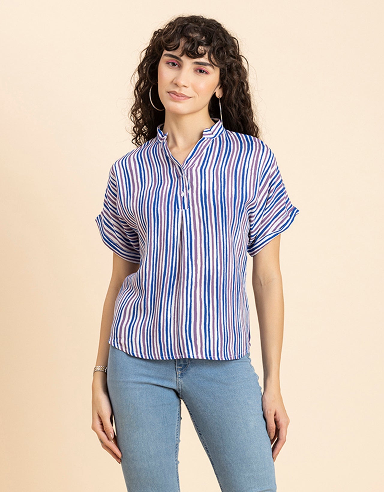 Mandarin Collar Viscose Top