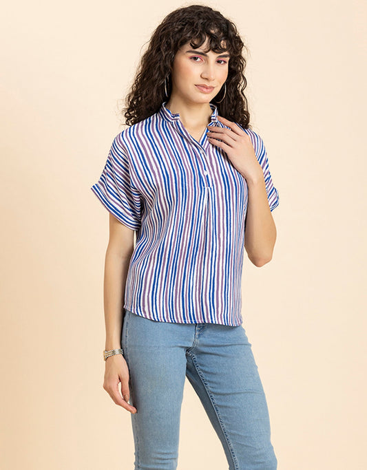 Mandarin Collar Viscose Top