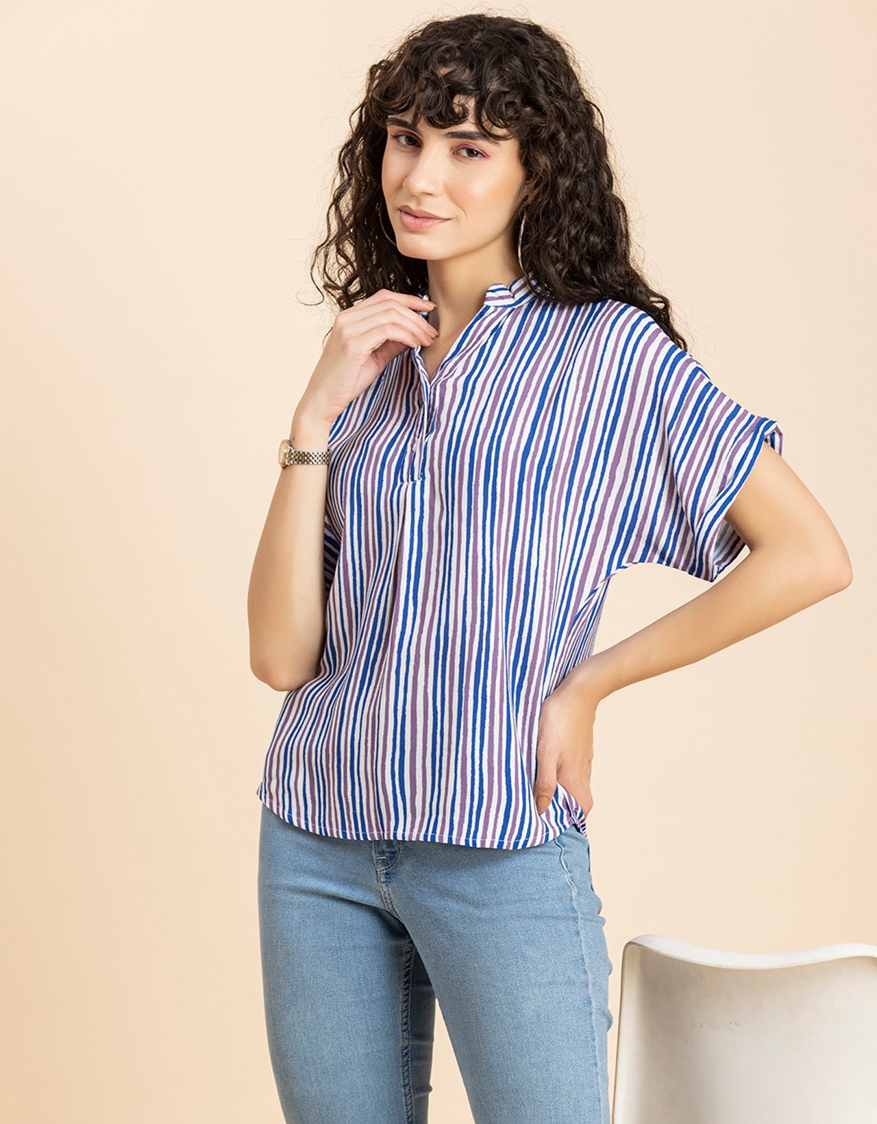 Mandarin Collar Viscose Top