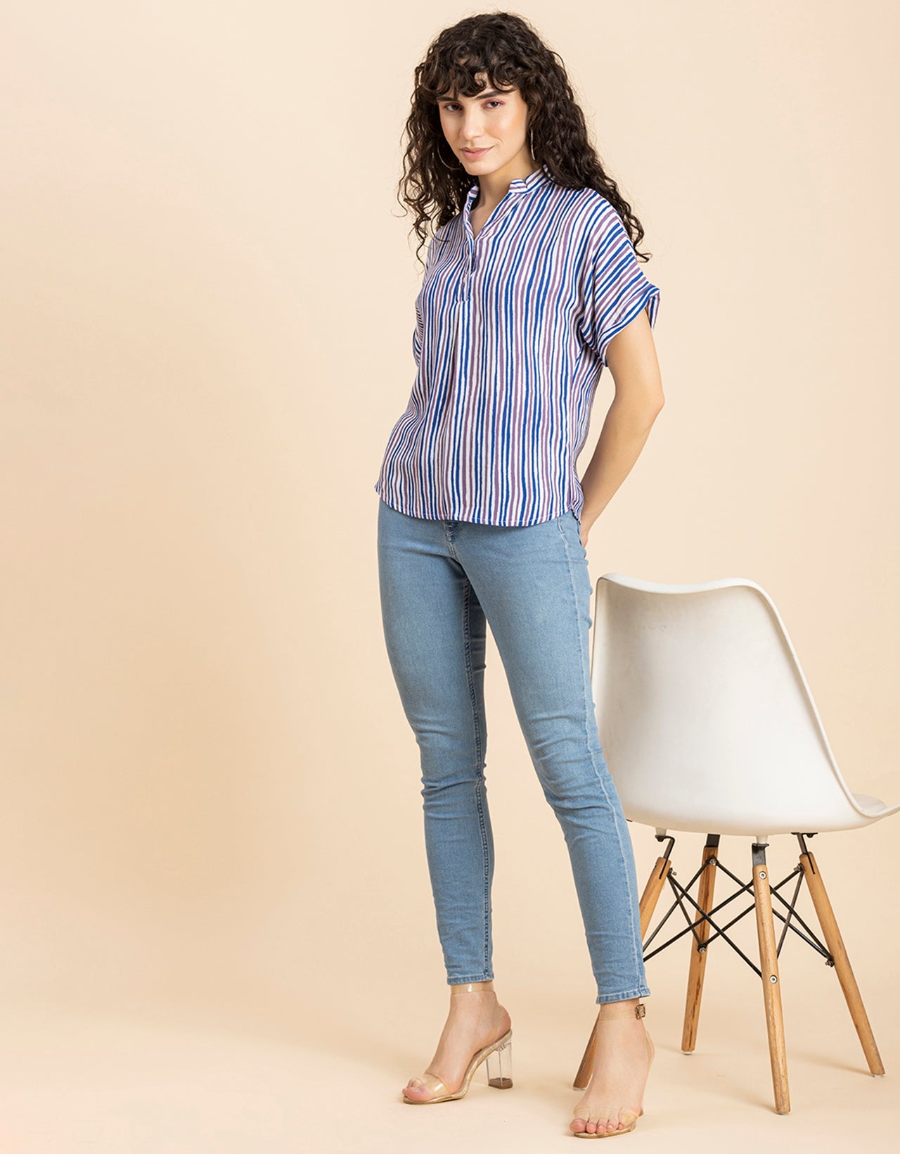 Mandarin Collar Viscose Top