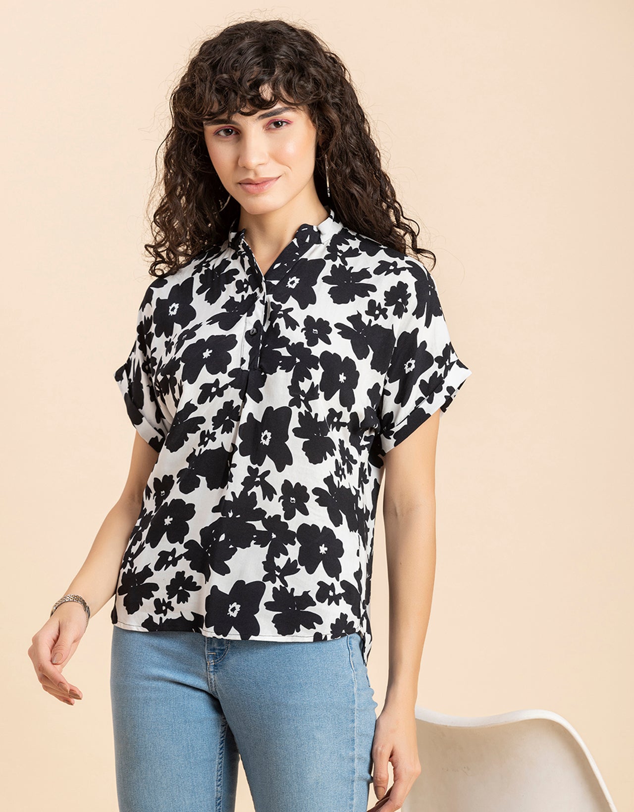 Mandarin Collar Viscose Top
