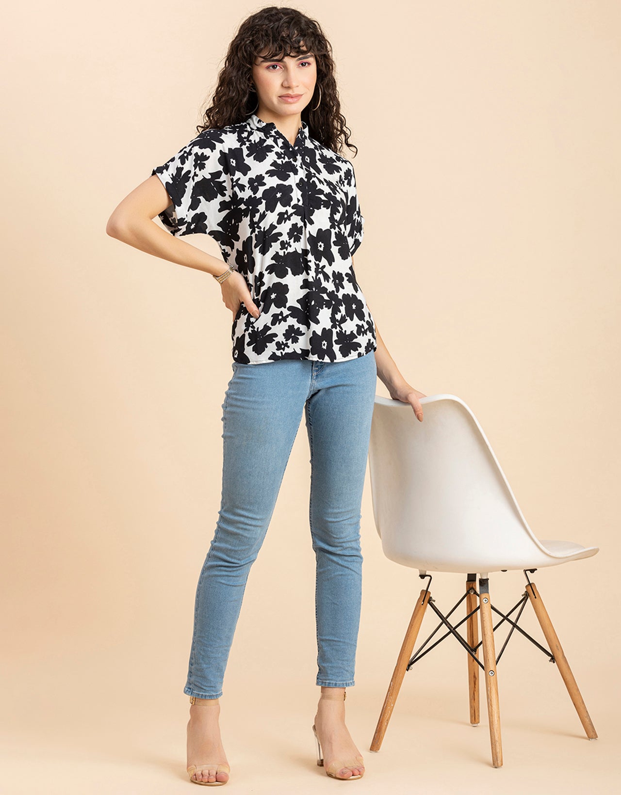 Mandarin Collar Viscose Top