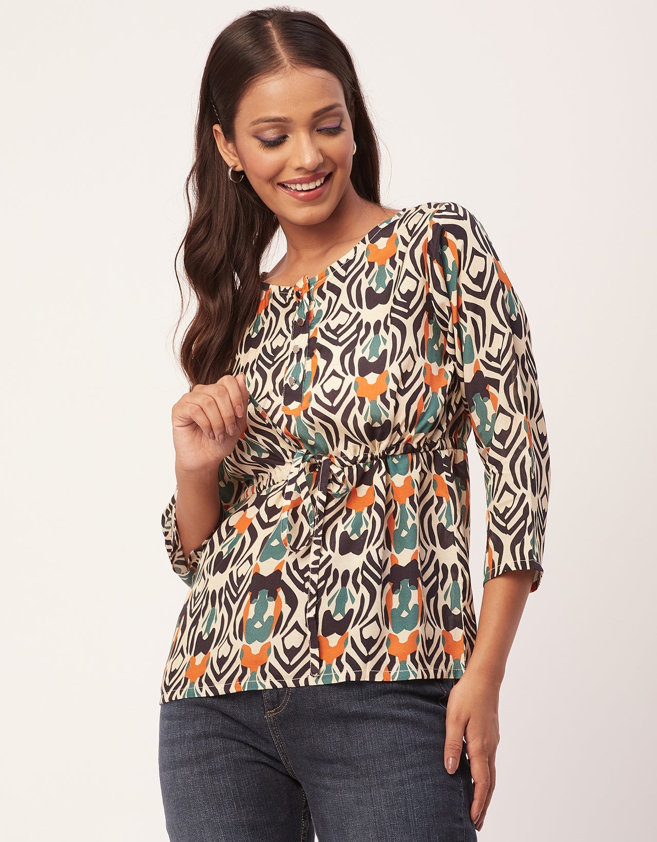 Tie-Up Quarter Sleeves Top
