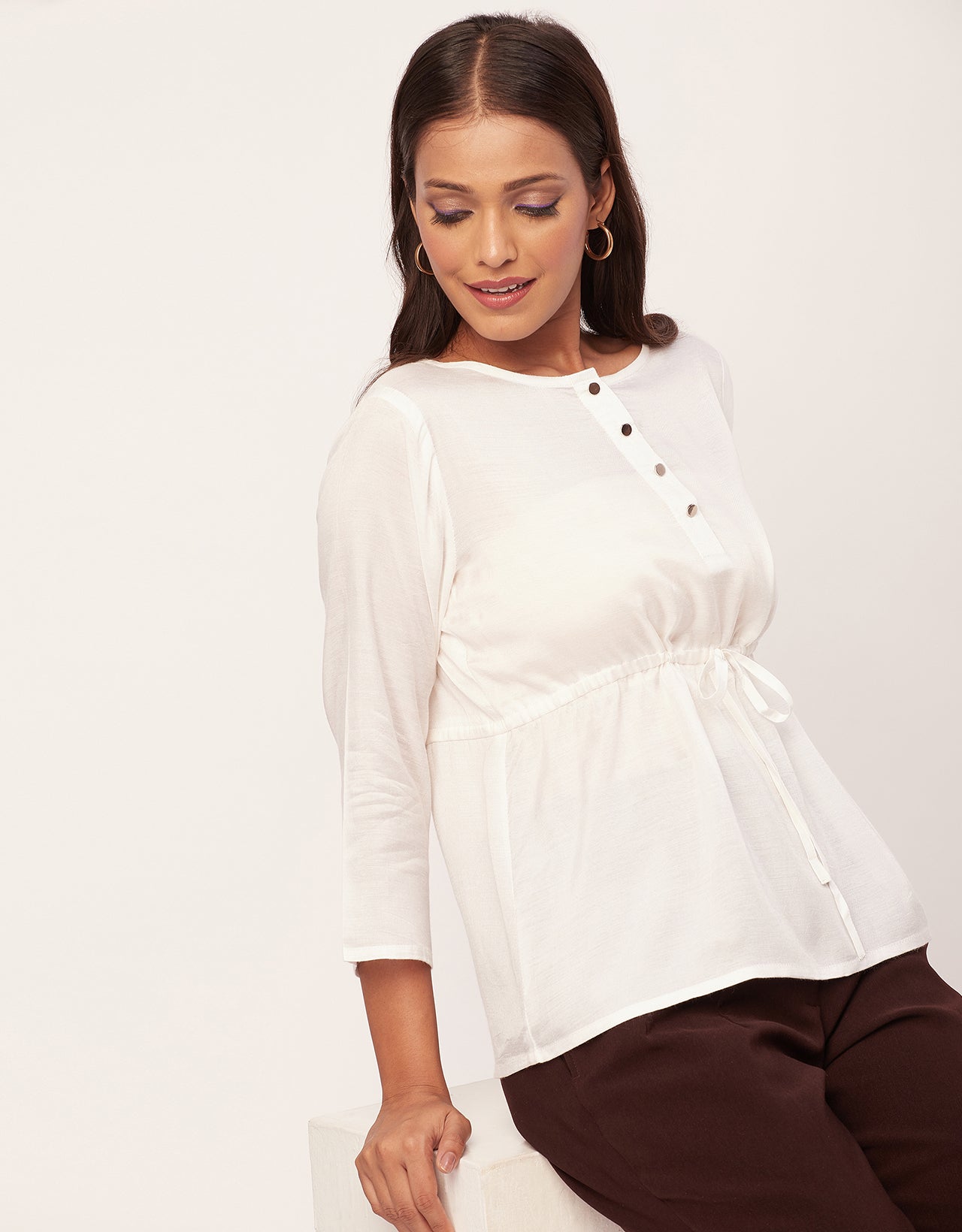 Tie-Up Quarter Sleeves Top