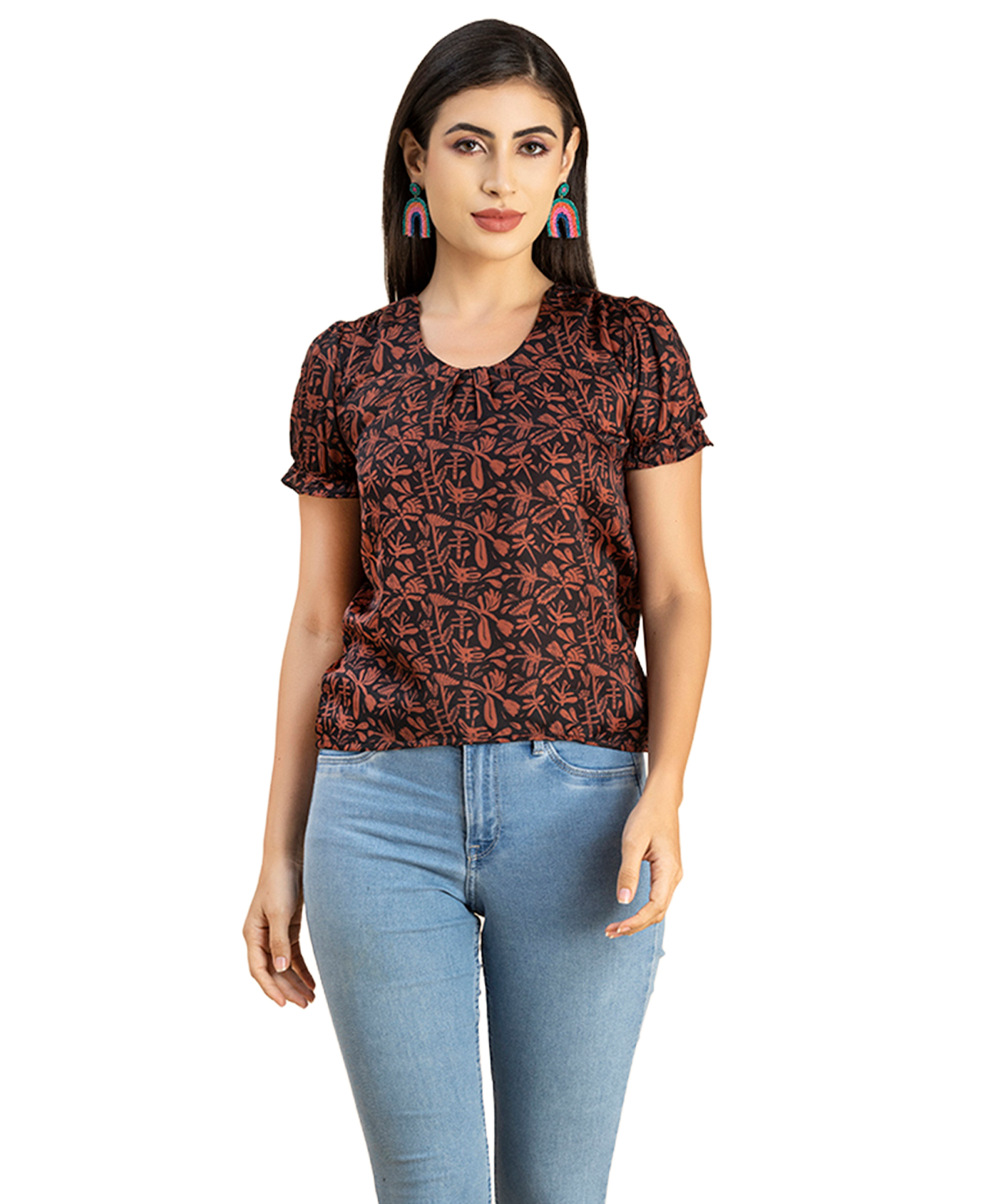 Round Neck Puffed Sleeves