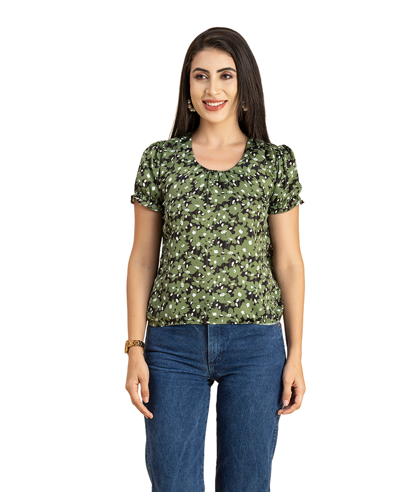 Round Neck Puffed Sleeves