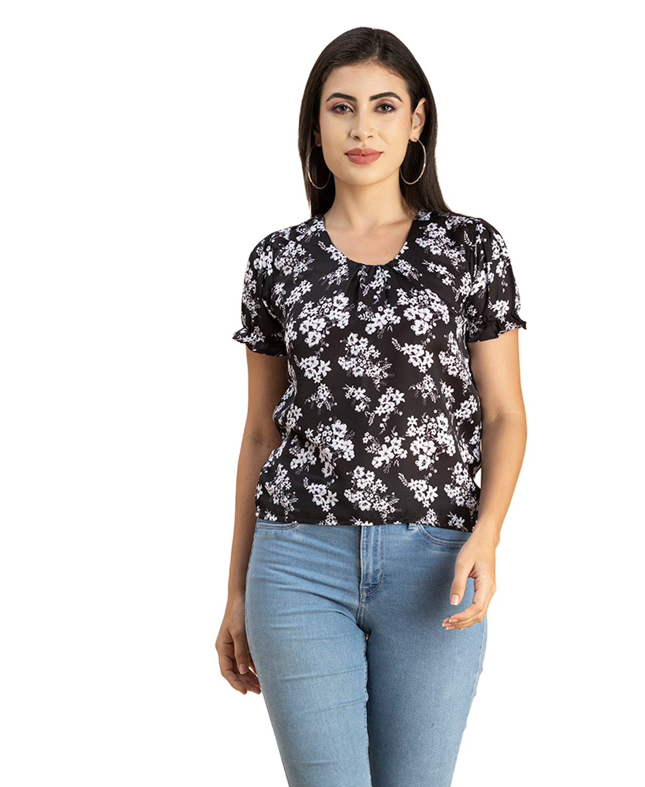 Round Neck Puffed Sleeves