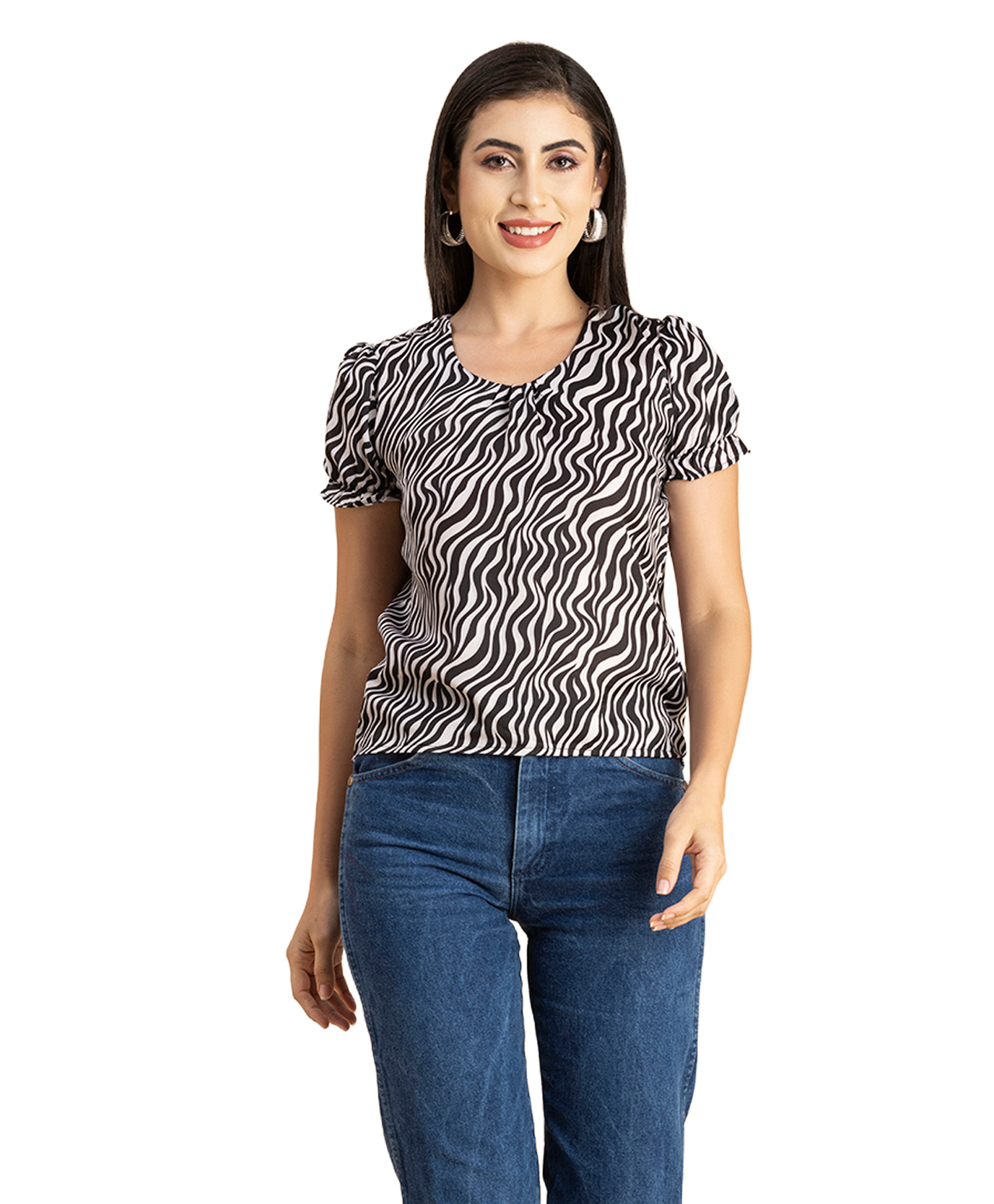 Round Neck Puffed Sleeves