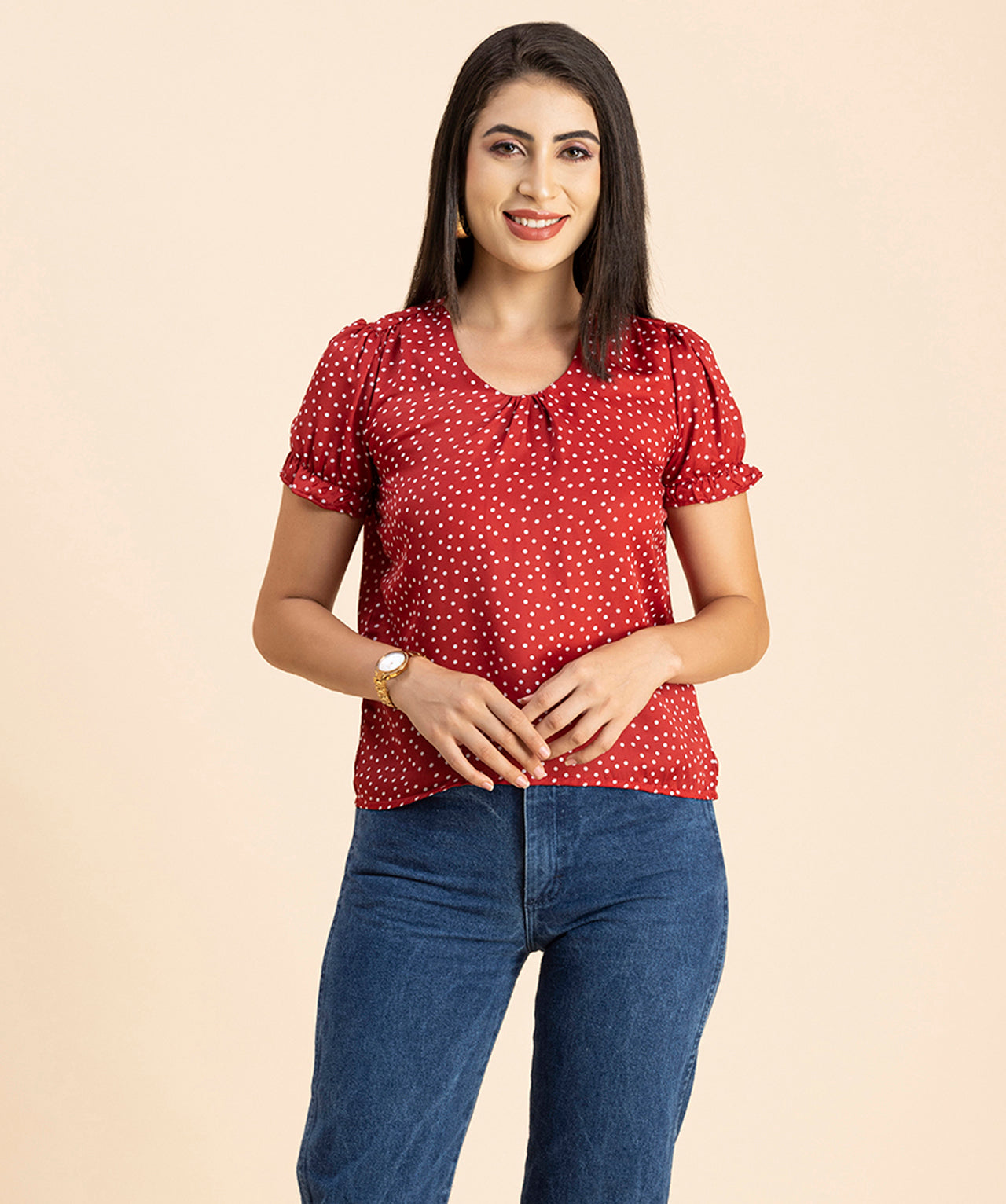 Round Neck Puffed Sleeves